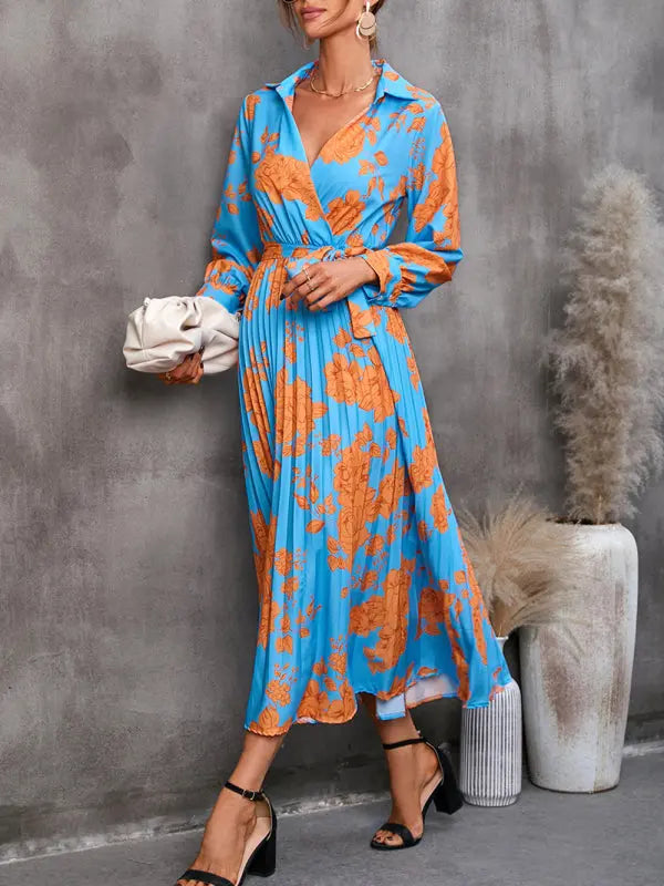all-match printed long-sleeved mid-length dress BLUE ZONE PLANET
