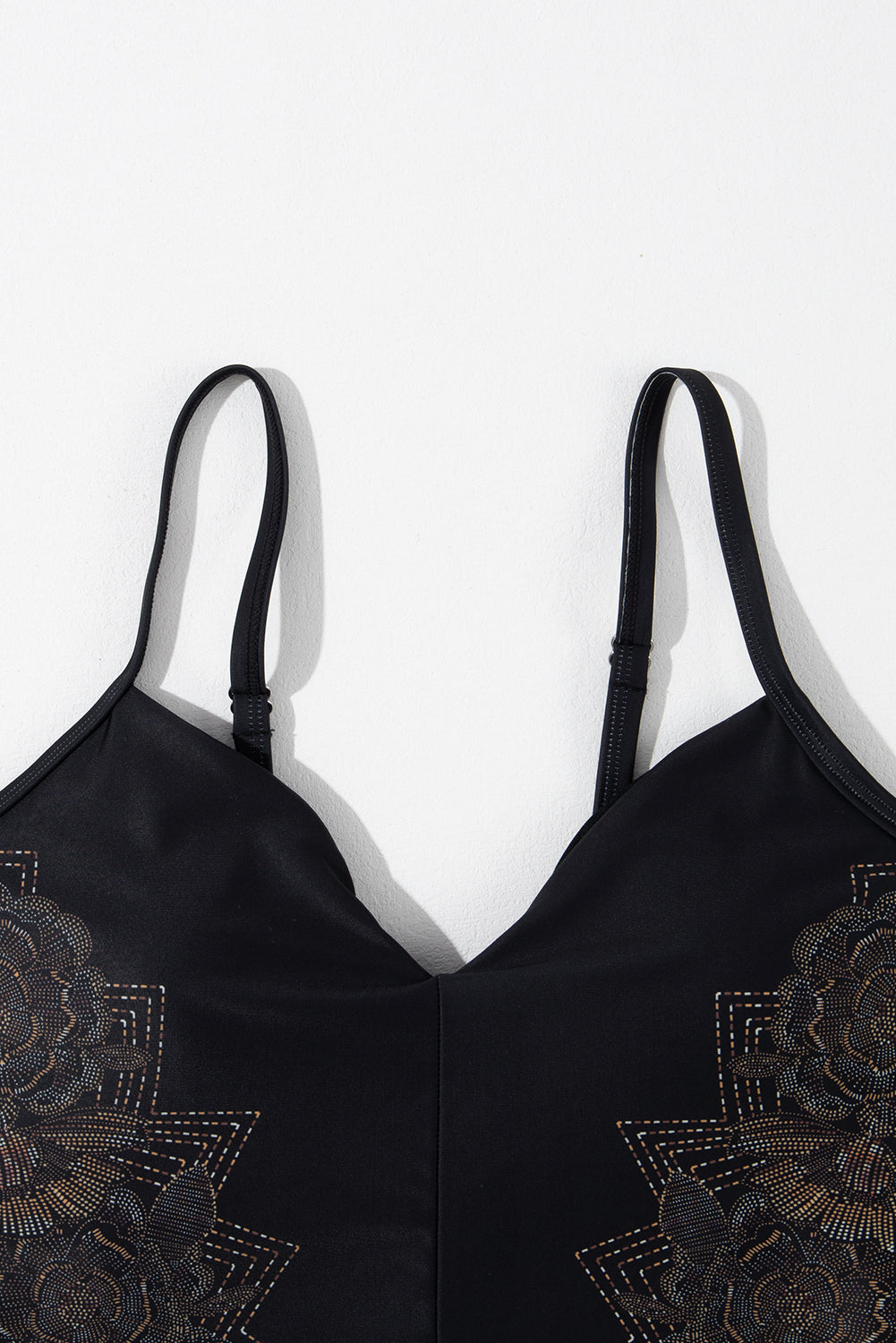 Blue Zone Planet | Black Petal Print Crisscross Back Spaghetti Straps Swimsuit Blue Zone Planet