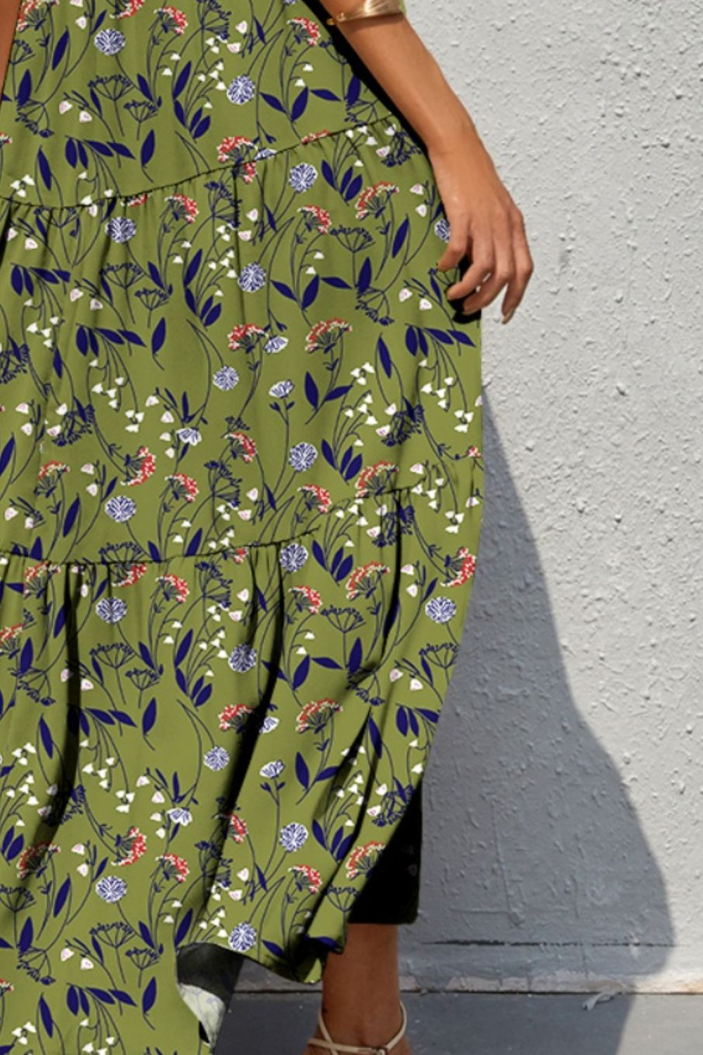 Tiered Printed V-Neck Sleeveless Dress BLUE ZONE PLANET