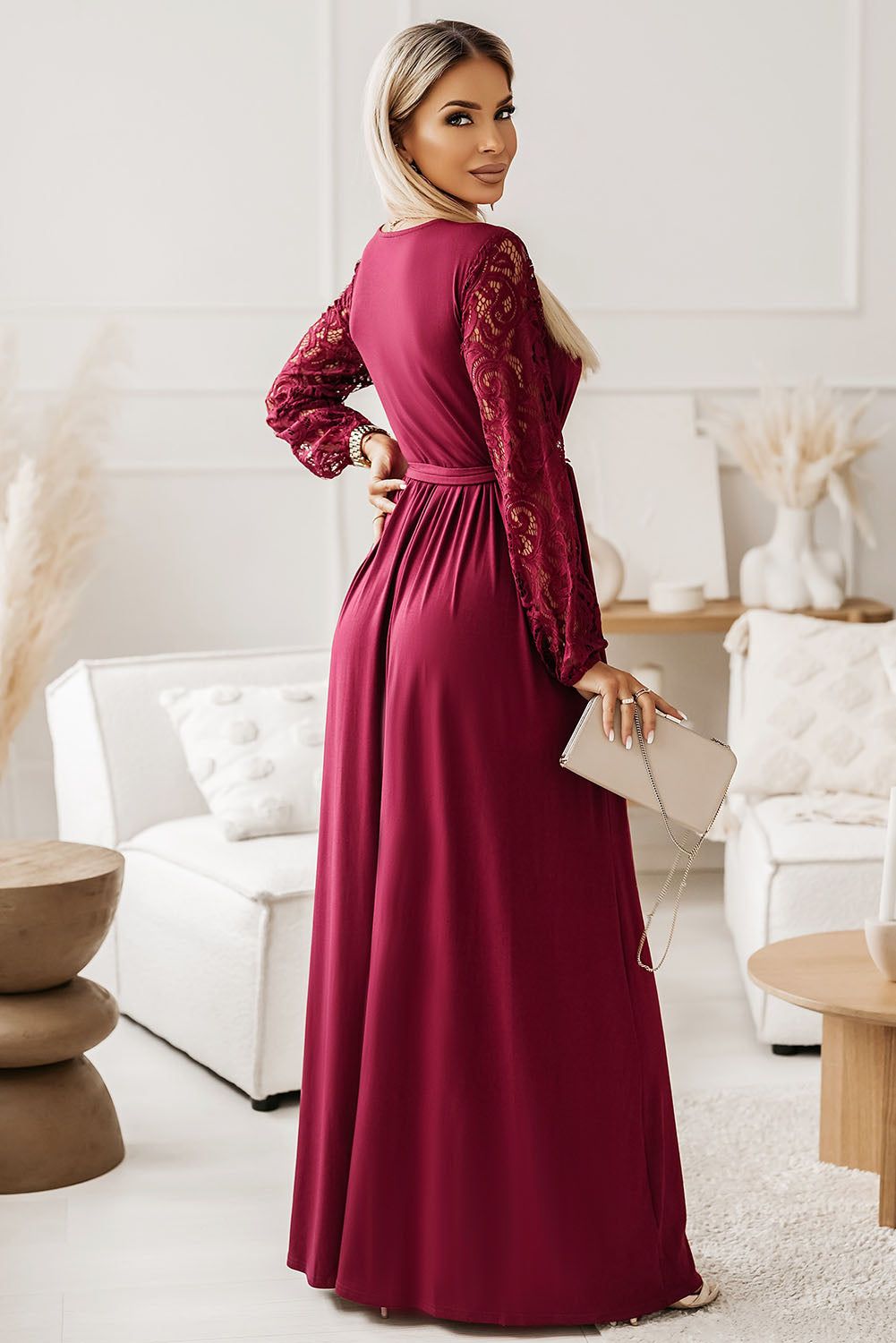 Blue Zone Planet |  Lace Detail Surplice Tie-Waist Maxi Dress BLUE ZONE PLANET