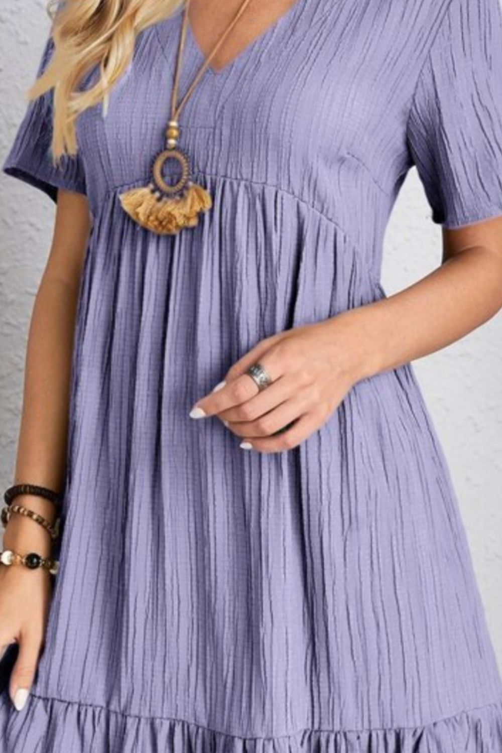 Blue Zone Planet | Full Size V-Neck Short Sleeve Dress BLUE ZONE PLANET