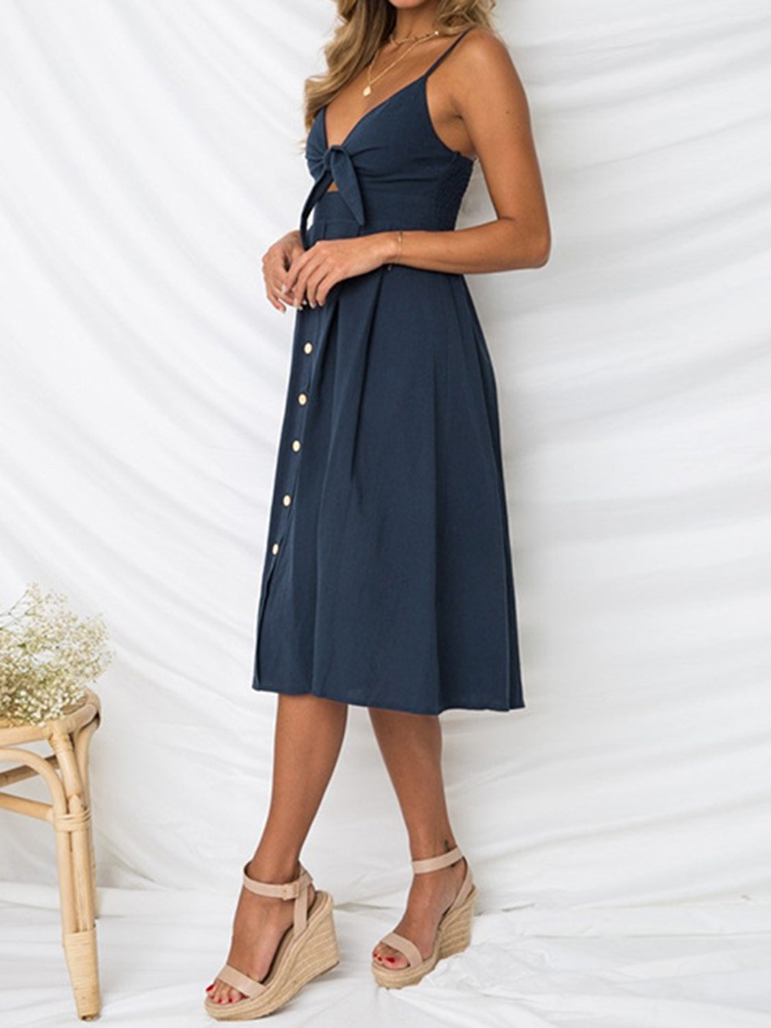 Cutout Smocked Sweetheart Neck Cami Dress BLUE ZONE PLANET