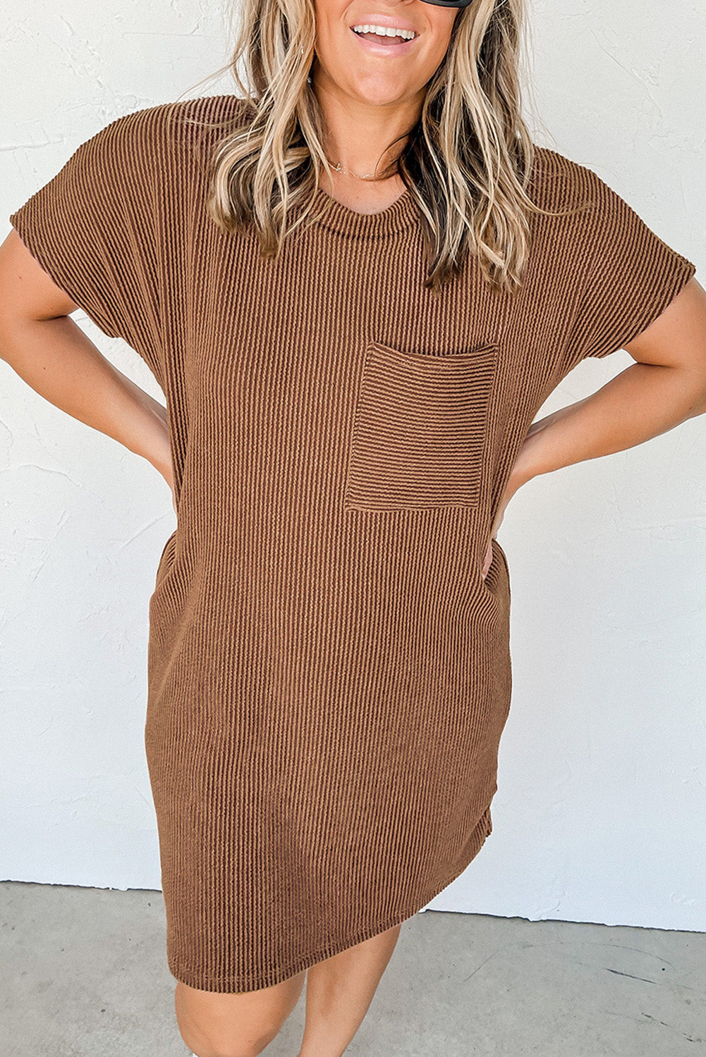 Blue Zone Planet | Striped Ribbed Knit T-shirt Shift Dress Blue Zone Planet