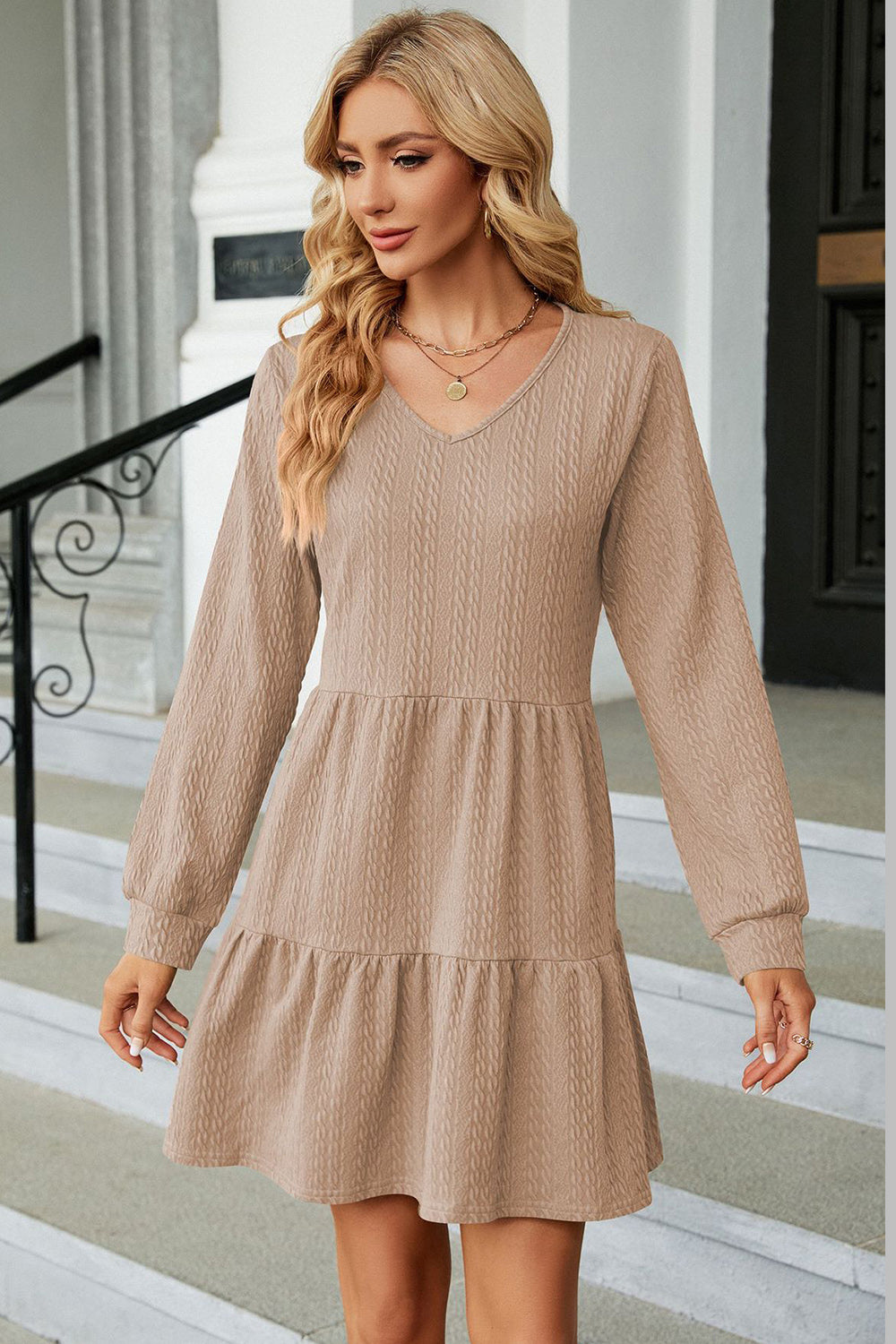 Blue Zone Planet | V-Neck Long Sleeve Mini Dress BLUE ZONE PLANET