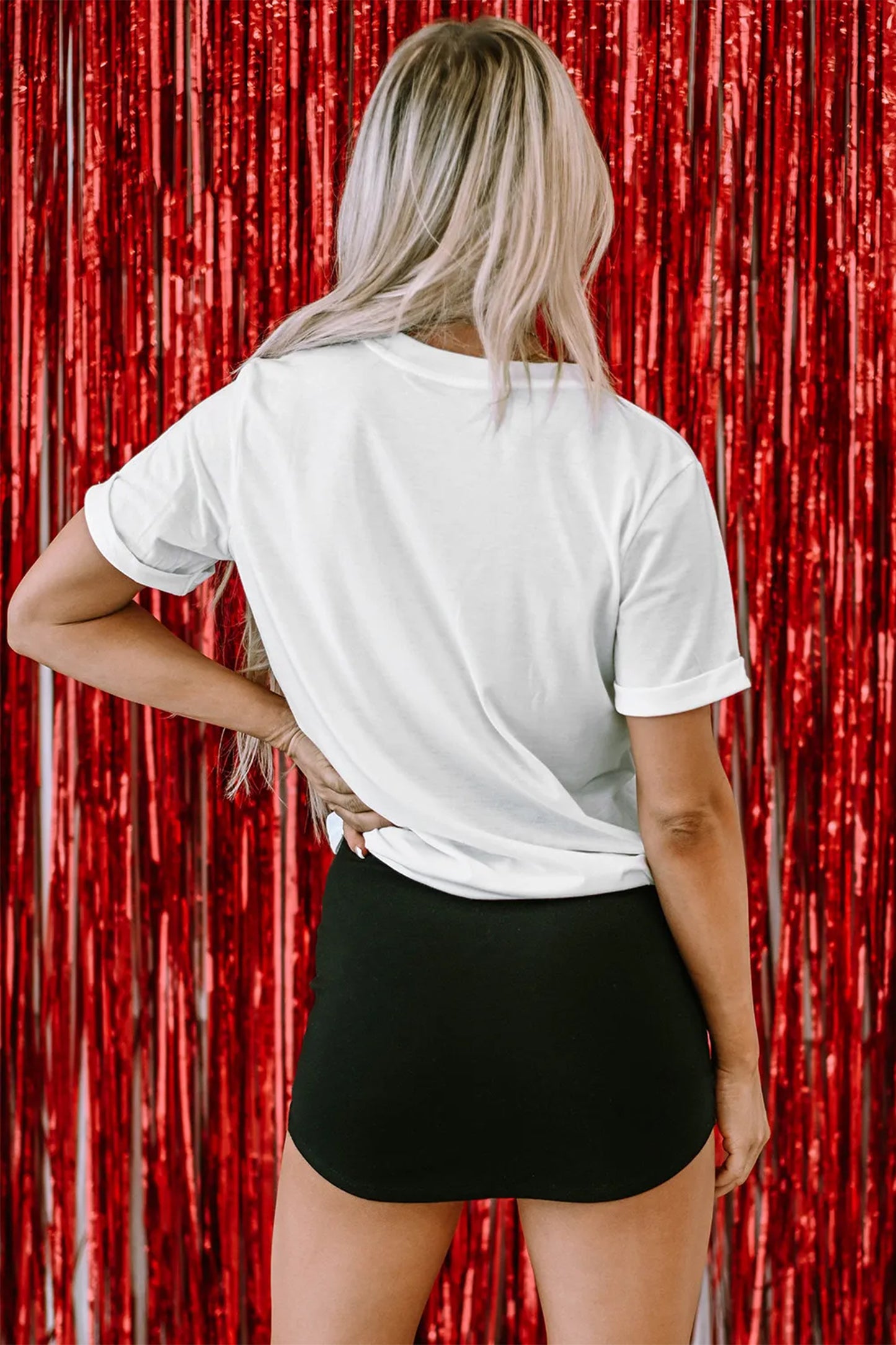 White Floral Plaid Mixed Patchwork Heart-Shape Graphic T Shirt