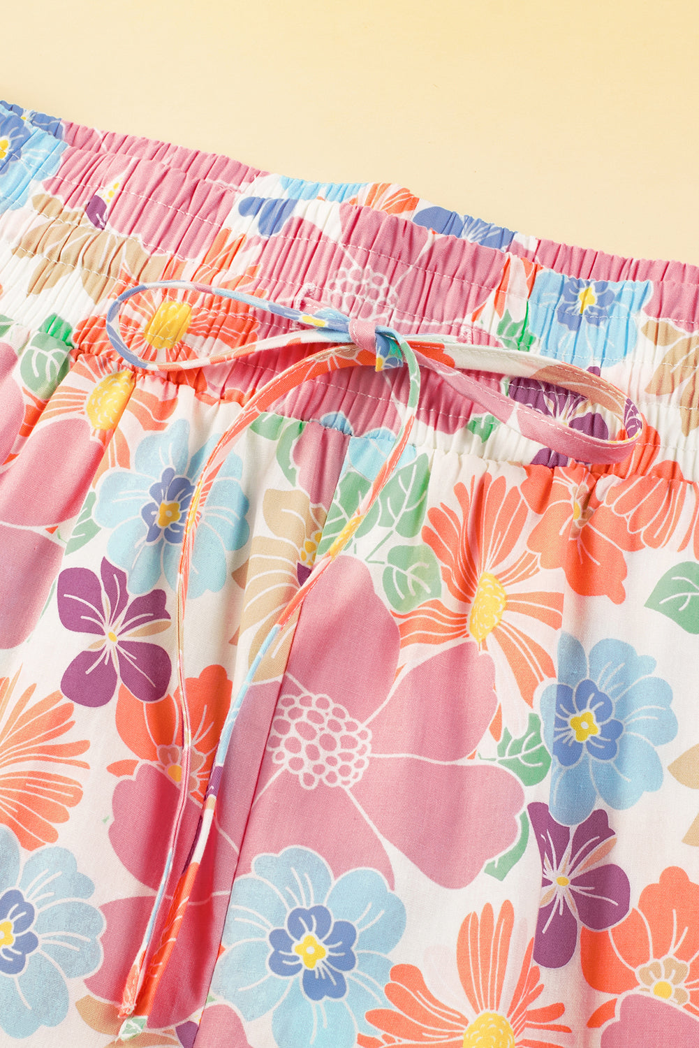 Green Floral Smocked Waist Loose Pants Blue Zone Planet