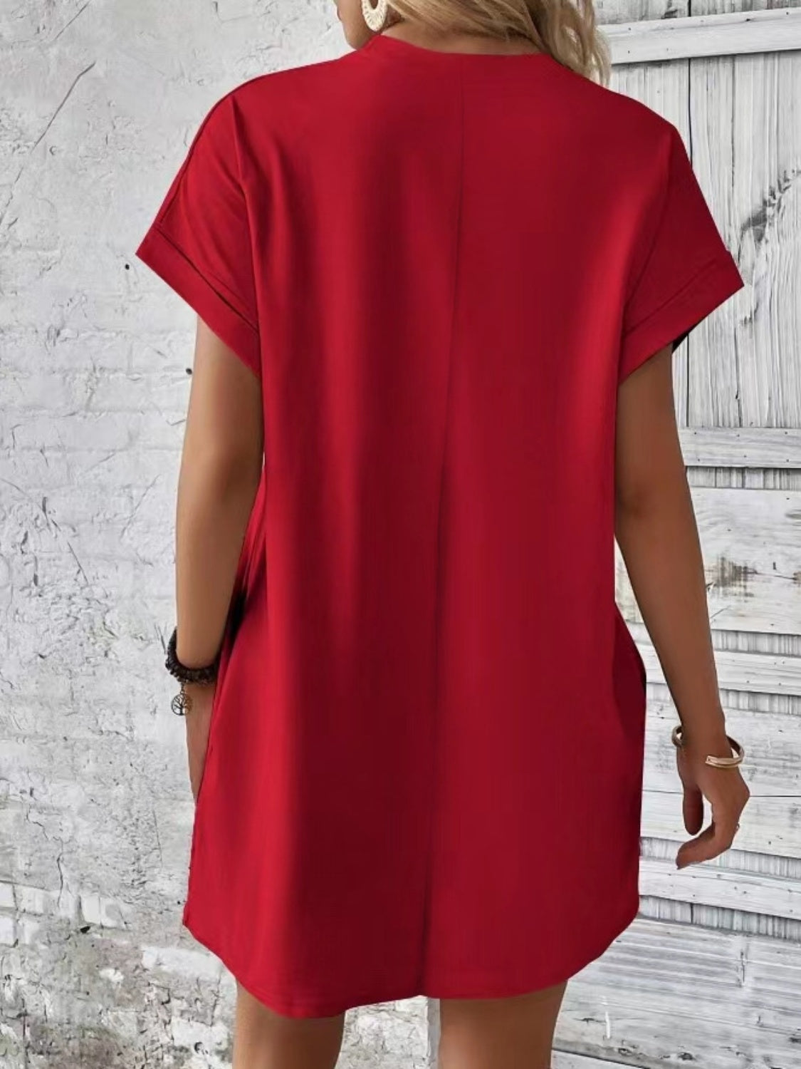 Pocketed Round Neck Short Sleeve Dress BLUE ZONE PLANET