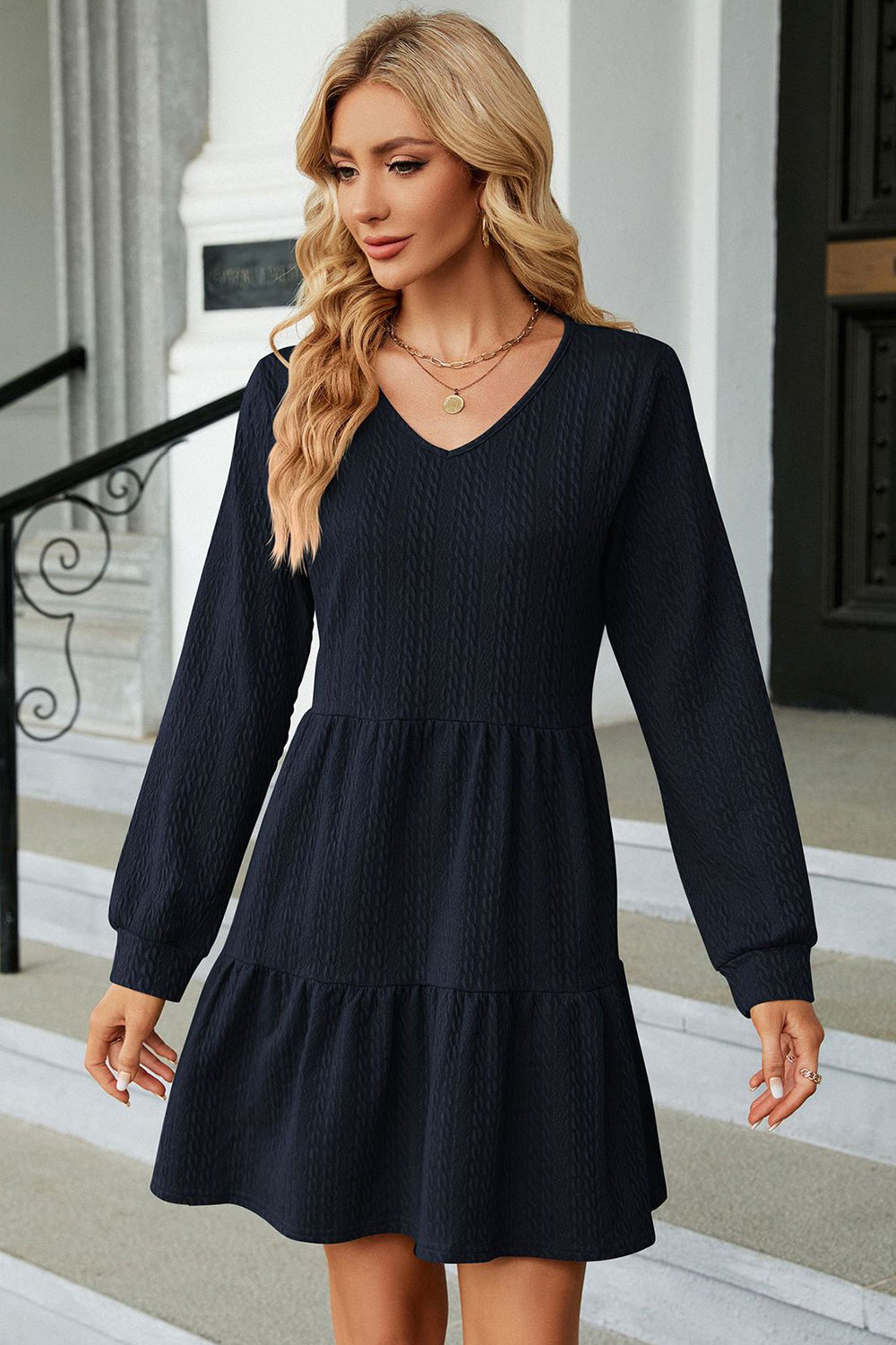 Blue Zone Planet | V-Neck Long Sleeve Mini Dress BLUE ZONE PLANET