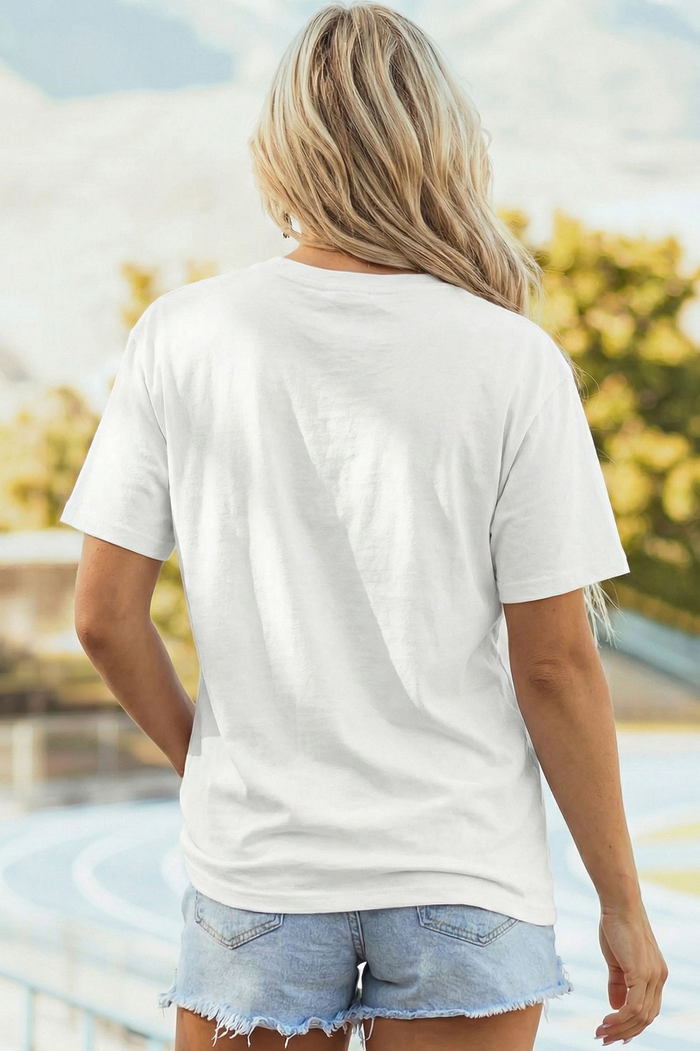 White Embroidered Bow Rugby Graphic Casual T-Shirt