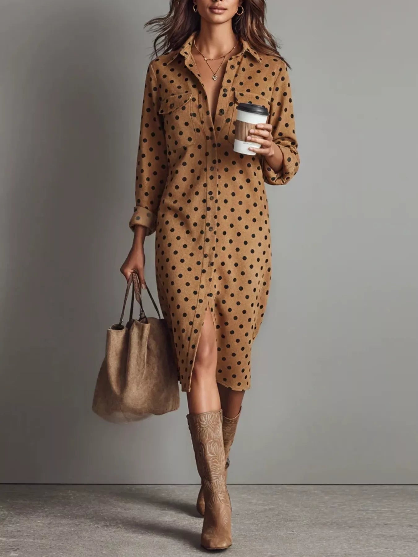 brown and blue polka dot dress Karolie Halter Plunge Mini Dress Brown | Blue Polka Dot | Brown | Blue Polka Dot | Womens