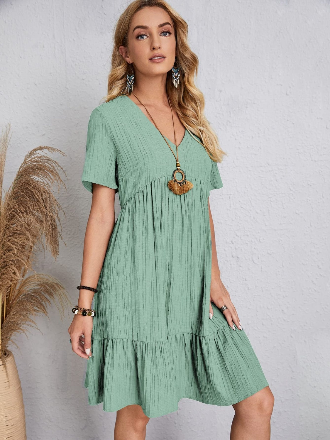 Blue Zone Planet | Full Size V-Neck Short Sleeve Dress BLUE ZONE PLANET