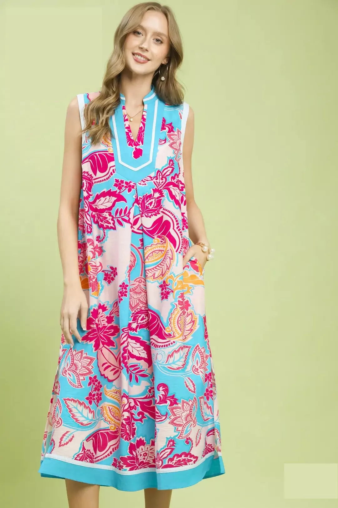 umgee maxi dress Umgee Floral Sleeveless Midi Dress with Side Pockets – Blue Zone Planet