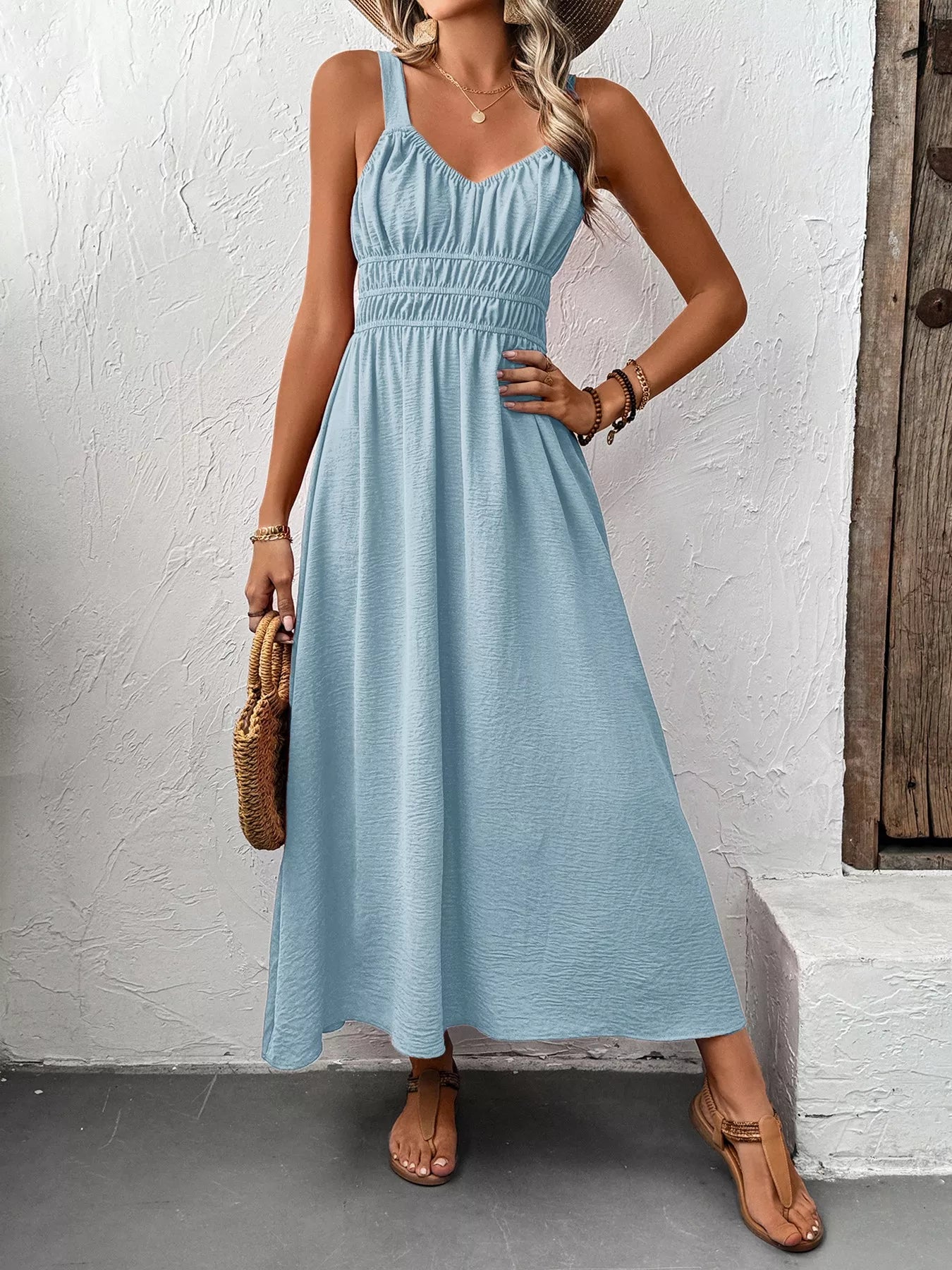 Sleeveless Smocked Casual Midi Dress – Blue Zone Planet