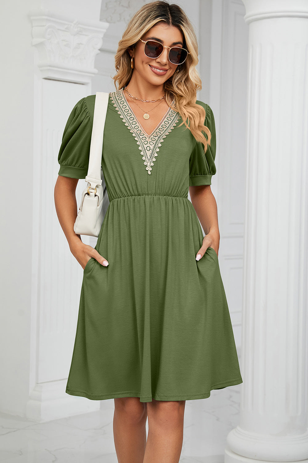 Blue Zone Planet | V-Neck Puff Sleeve Dress BLUE ZONE PLANET