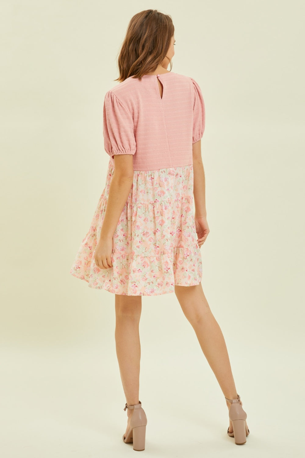 HEYSON Full Size Round Neck Floral Ruffle Hem Mini Dress BLUE ZONE PLANET