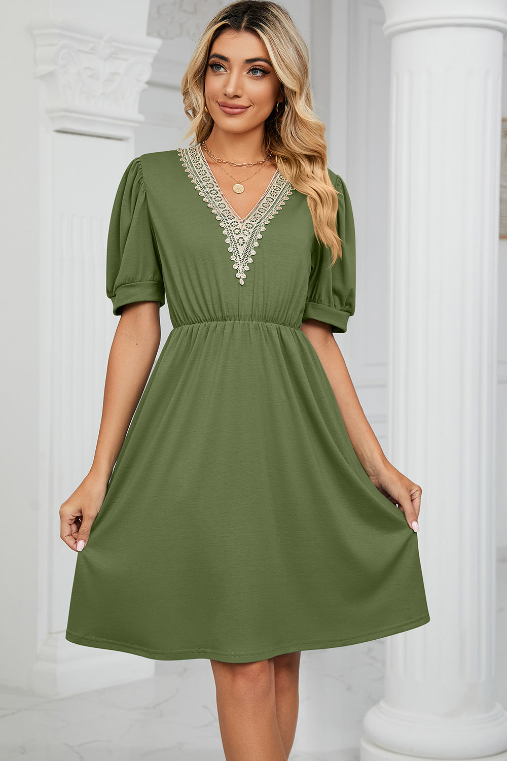 Blue Zone Planet | V-Neck Puff Sleeve Dress BLUE ZONE PLANET
