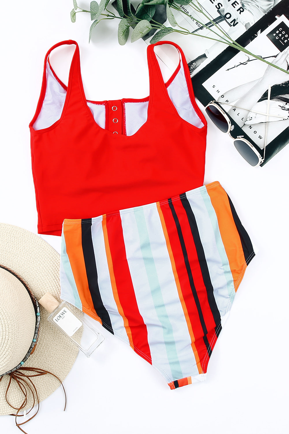 Genevieve Black Square Neck Sleeveless Fashion Print Tankini Set Blue Zone Planet
