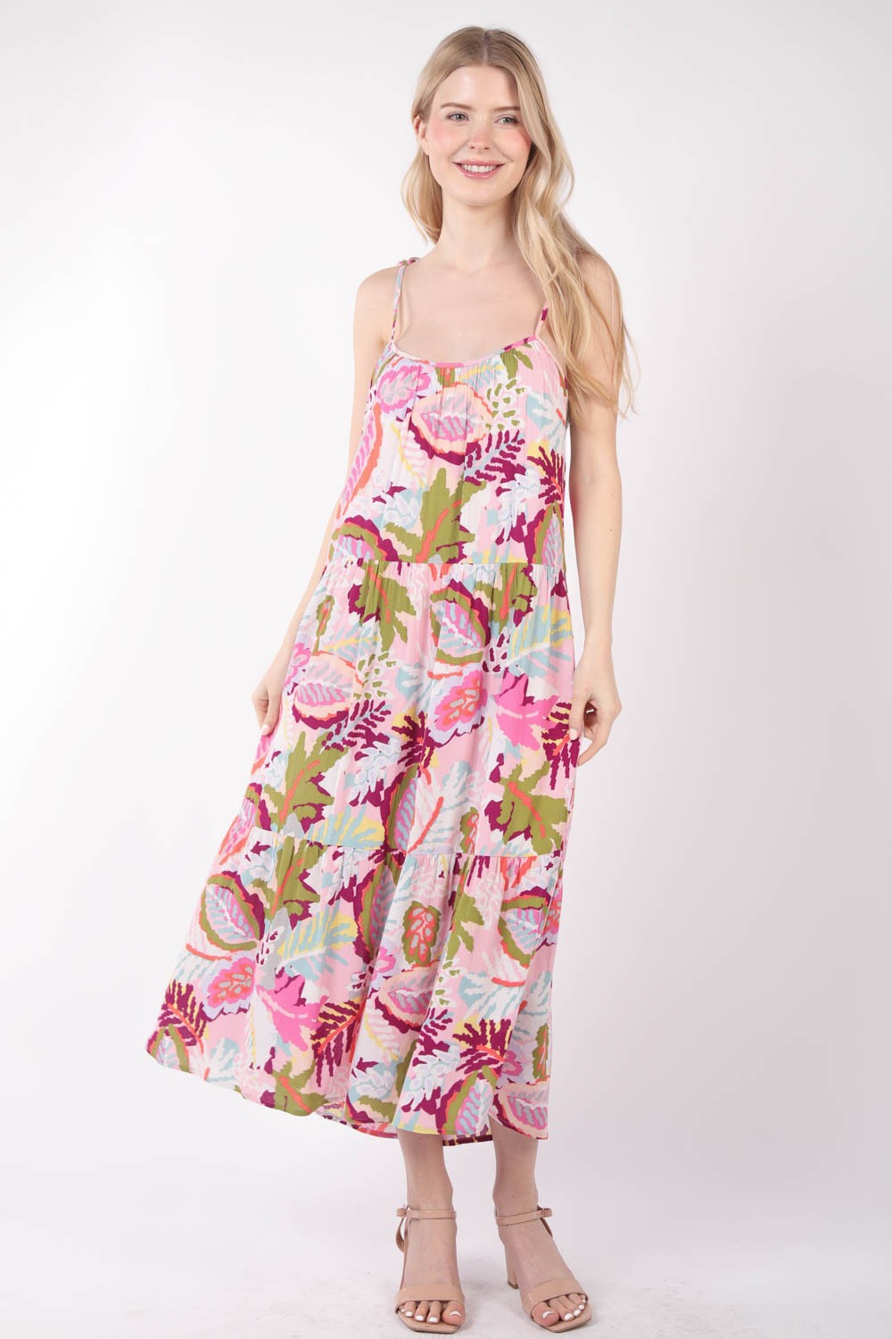 Blue Zone Planet | VERY J Tropical Printed Cami Midi Dress BLUE ZONE PLANET