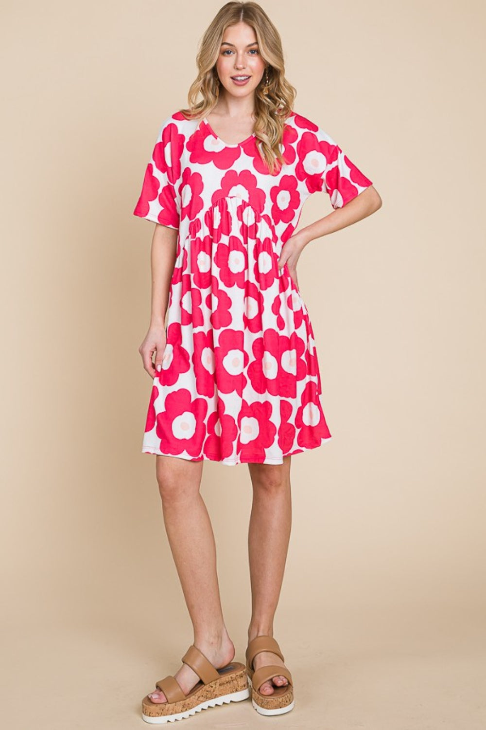 Blue Zone Planet | BOMBOM Flower Print Ruched Dress BLUE ZONE PLANET