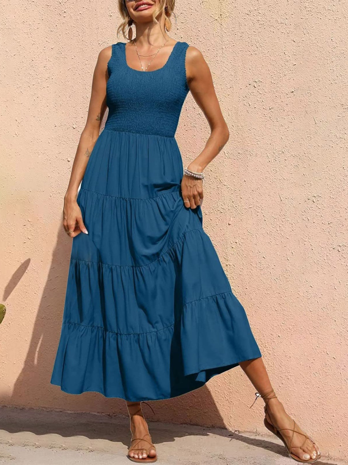 Blue Zone Planet | Sienna's Tiered Smocked Wide Strap Dress BLUE ZONE PLANET