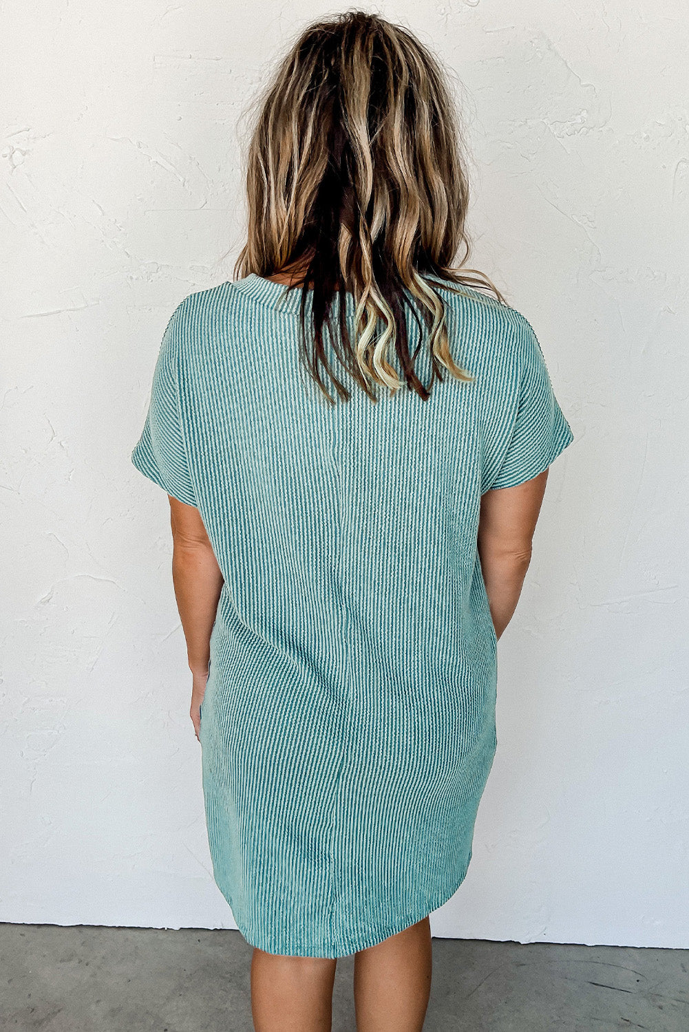 Blue Zone Planet | Striped Ribbed Knit T-shirt Shift Dress Blue Zone Planet