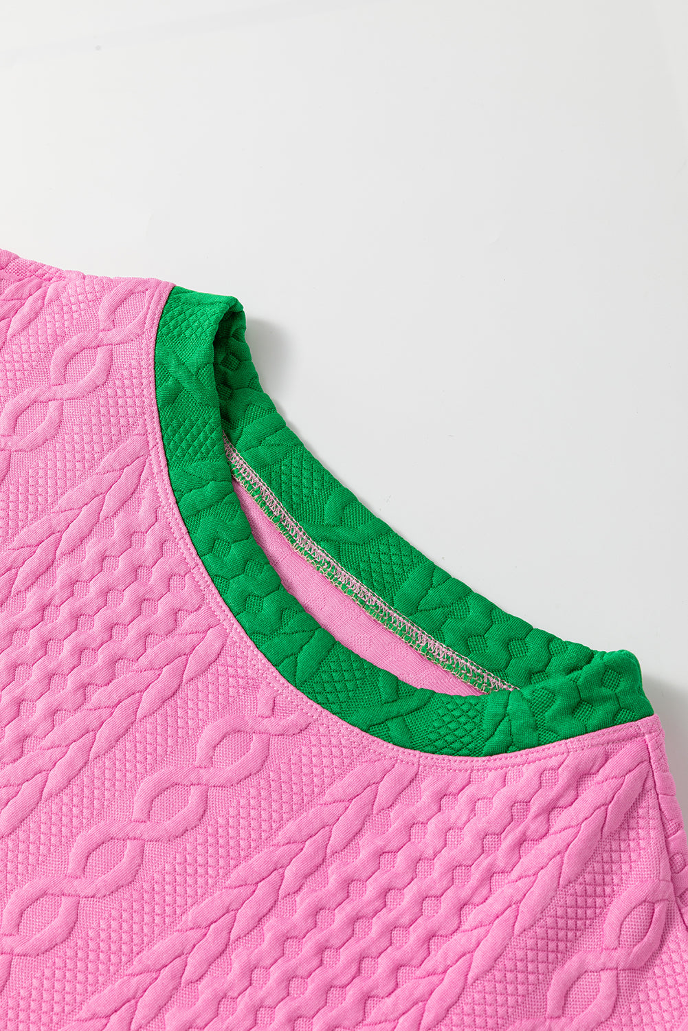 Blue Zone Planet | Green Contrast Trim Cable Textured Shorts Set Blue Zone Planet