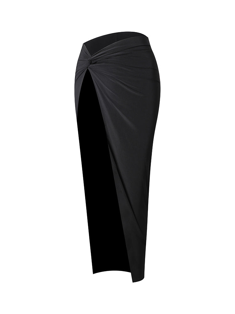 Knotted Latin Dance Dress Women's High Waist Half Skirt Blue Zone Planet