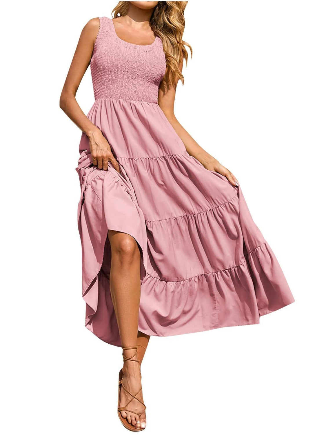 Blue Zone Planet | Sienna's Tiered Smocked Wide Strap Dress BLUE ZONE PLANET