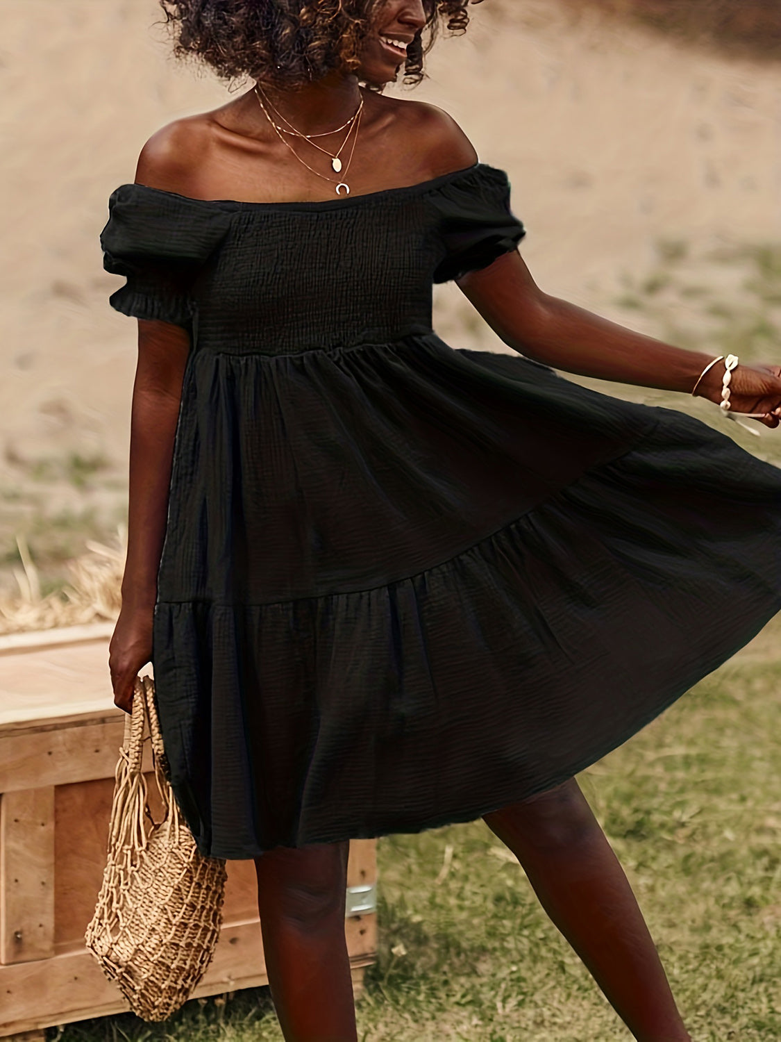 Blue Zone Planet | Full Size Ruffled Off-Shoulder Short Sleeve Dress BLUE ZONE PLANET