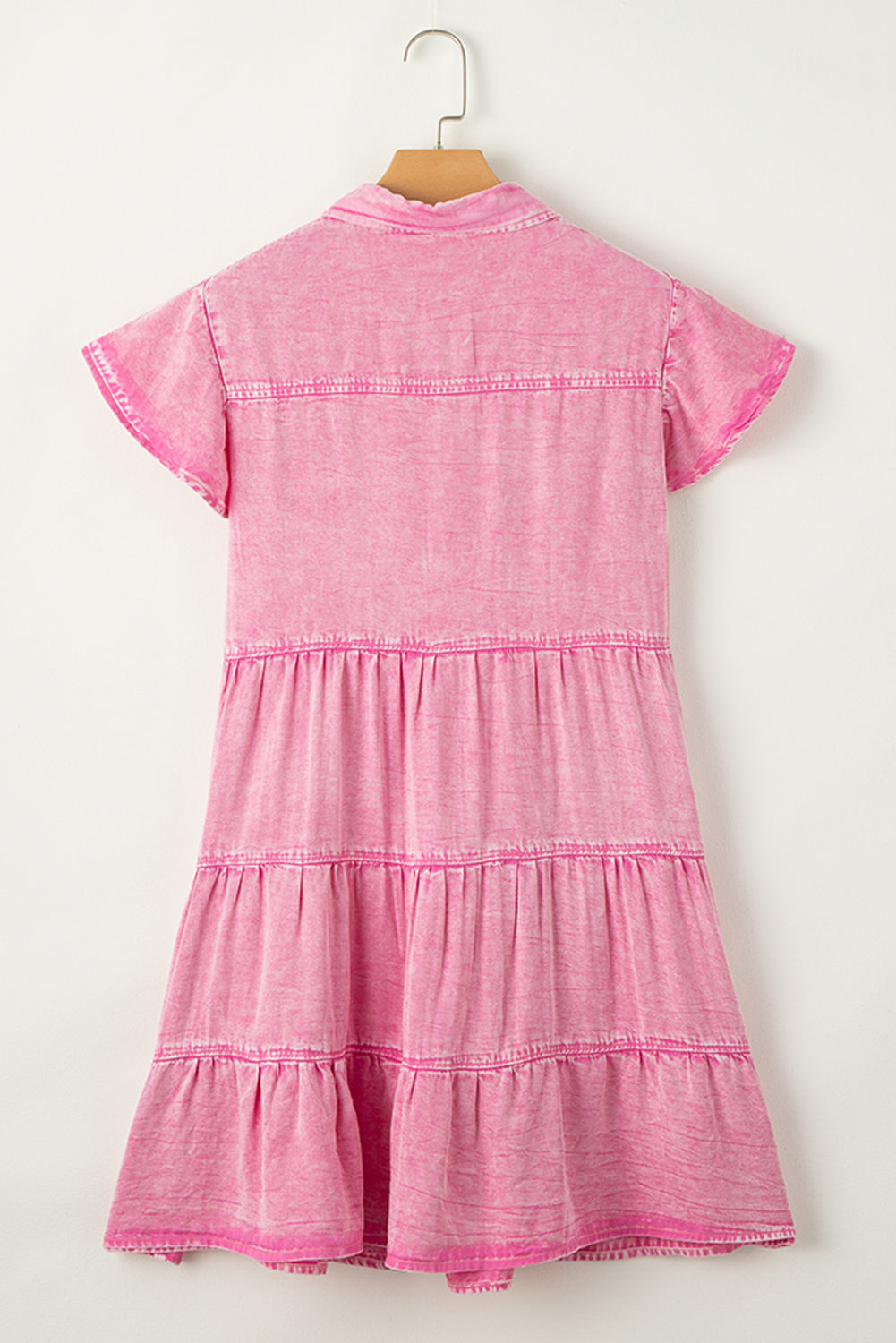 Bonbon Mineral Washed Ruffle Sleeve Tiered Chambray Dress Blue Zone Planet