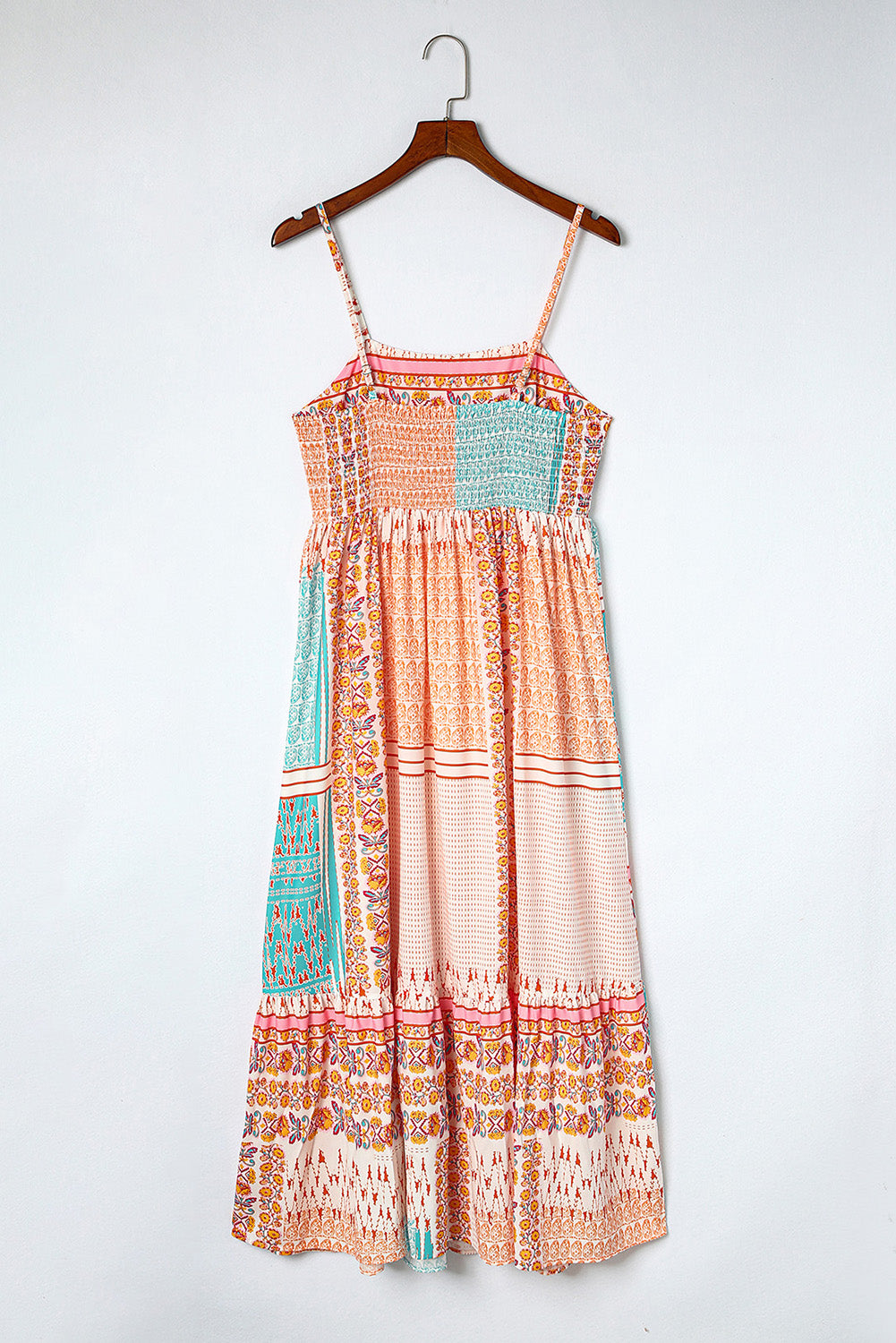 Anna's Multicolor Boho Patchwork Print Square Neck Sundress Blue Zone Planet