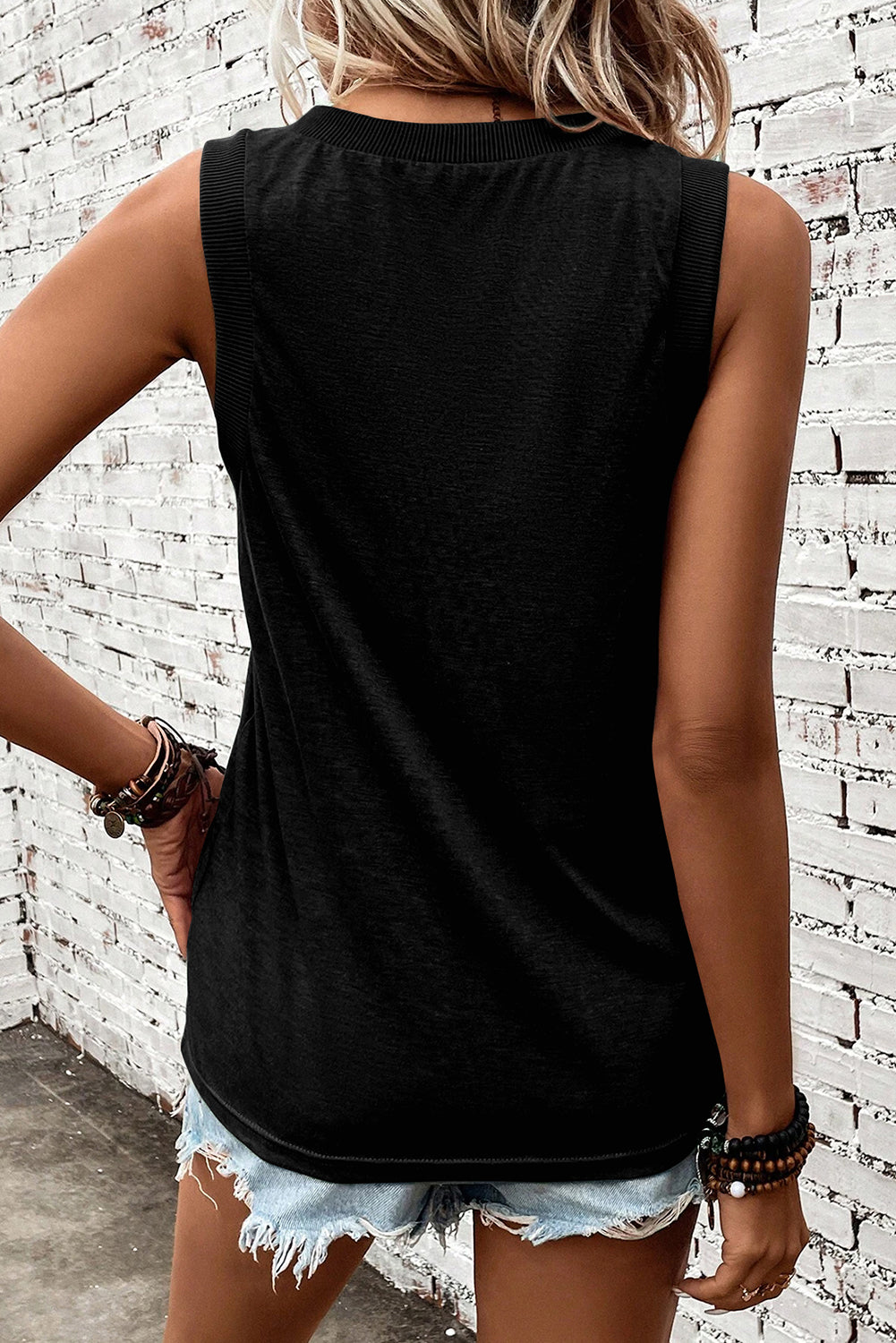 Blue Zone Planet | Black Ribbed V Neck Tank Blue Zone Planet