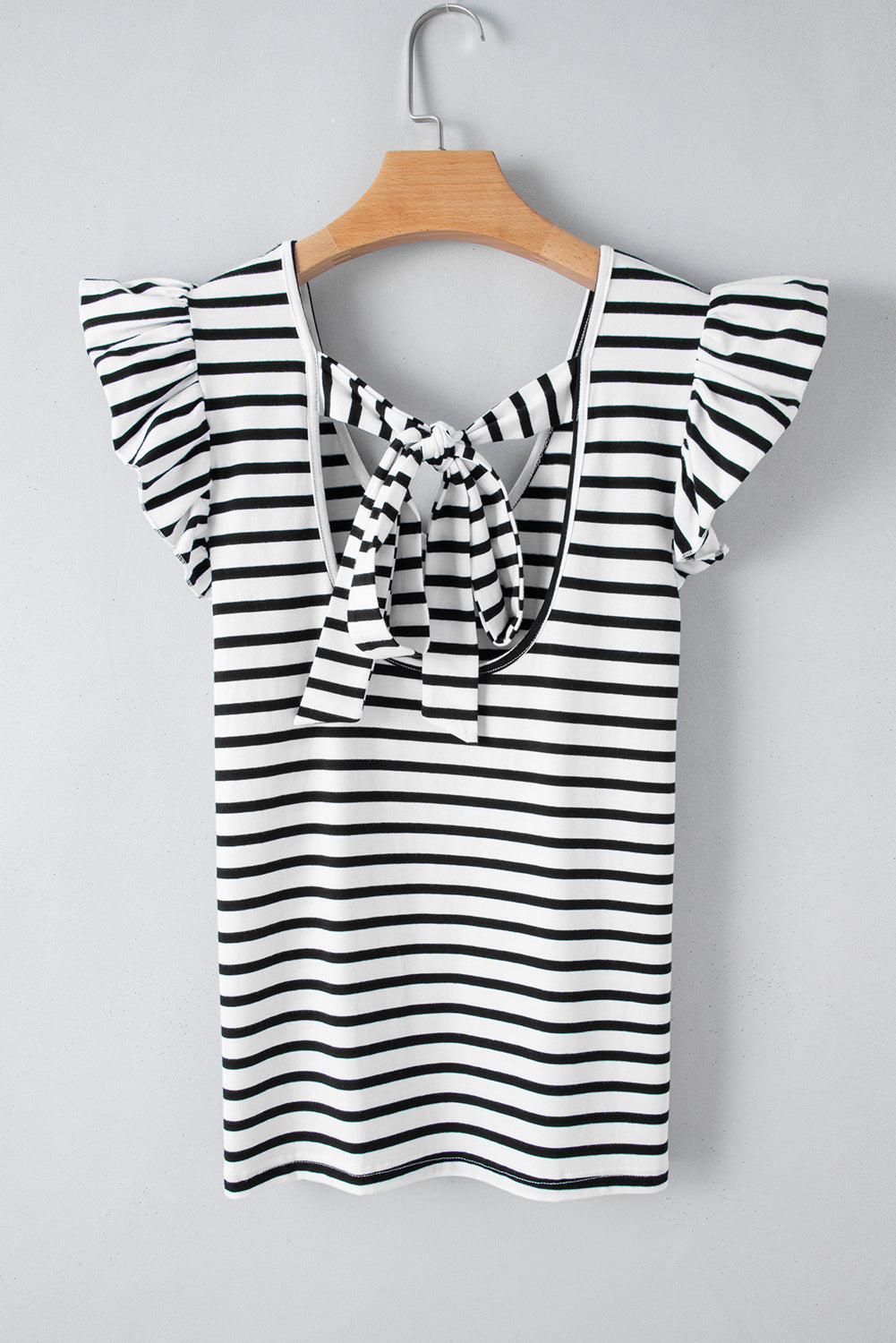 Blue Zone Planet | Pink Stripe Butterfly Sleeve V Neck Hollowed Knot Back T Shirt Blue Zone Planet