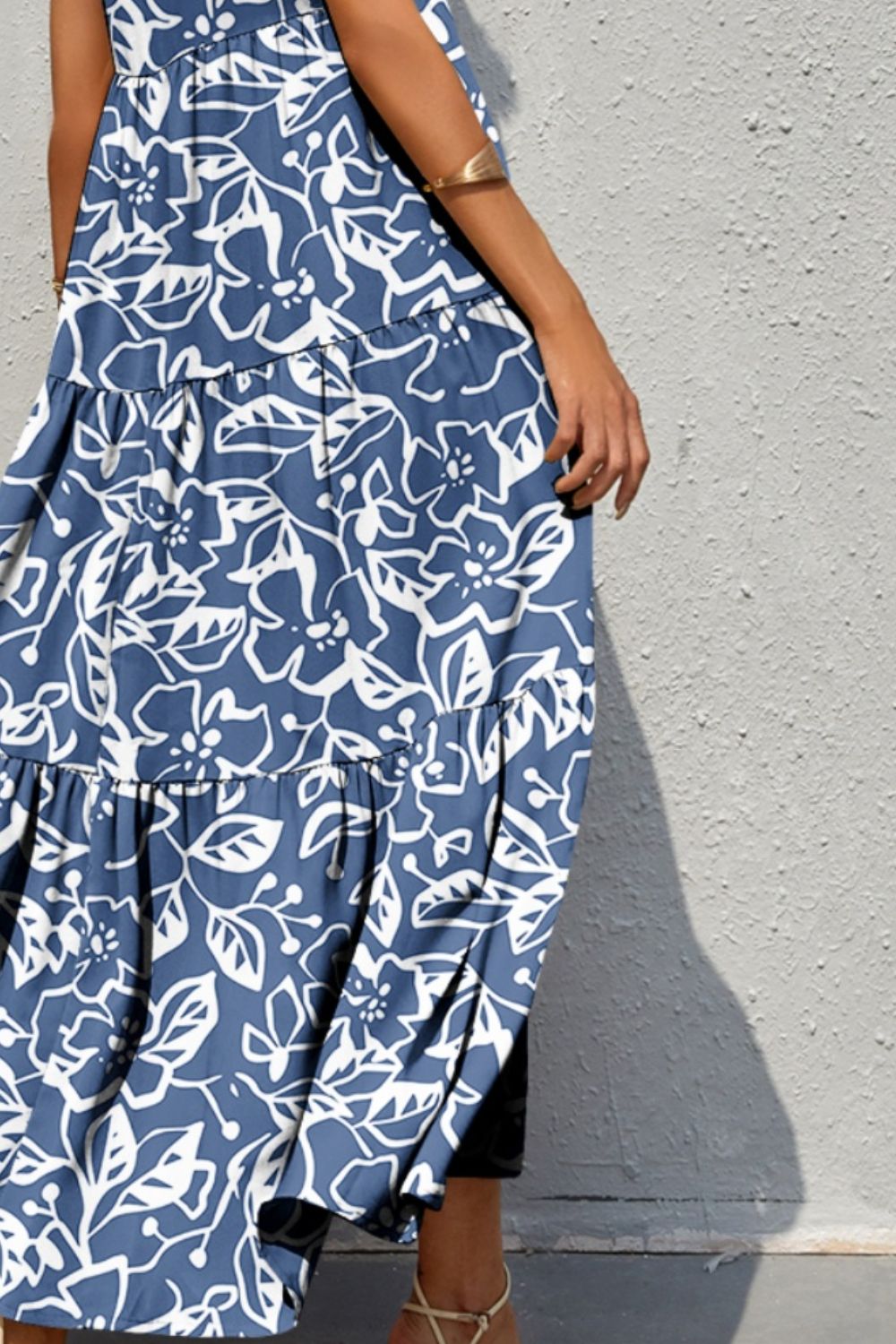 Tiered Printed V-Neck Sleeveless Dress BLUE ZONE PLANET