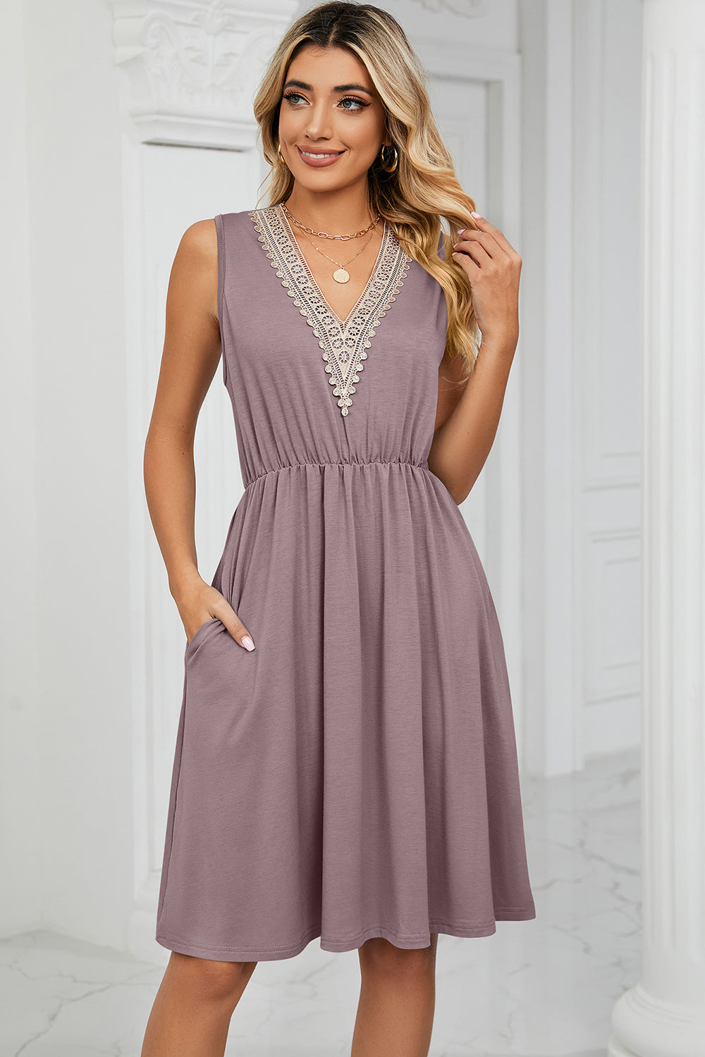Blue Zone Planet | Pocketed V-Neck Wide Strap Dress BLUE ZONE PLANET