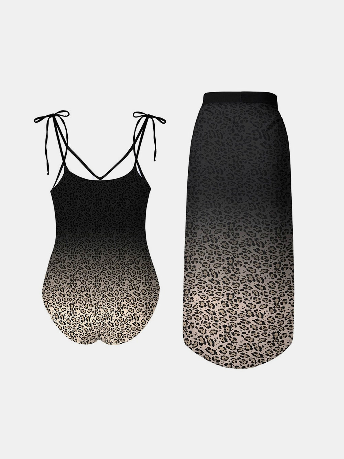 Blue Zone Planet | Leopard Tie Shoulder Swimwear and Skirt Swim Set BLUE ZONE PLANET