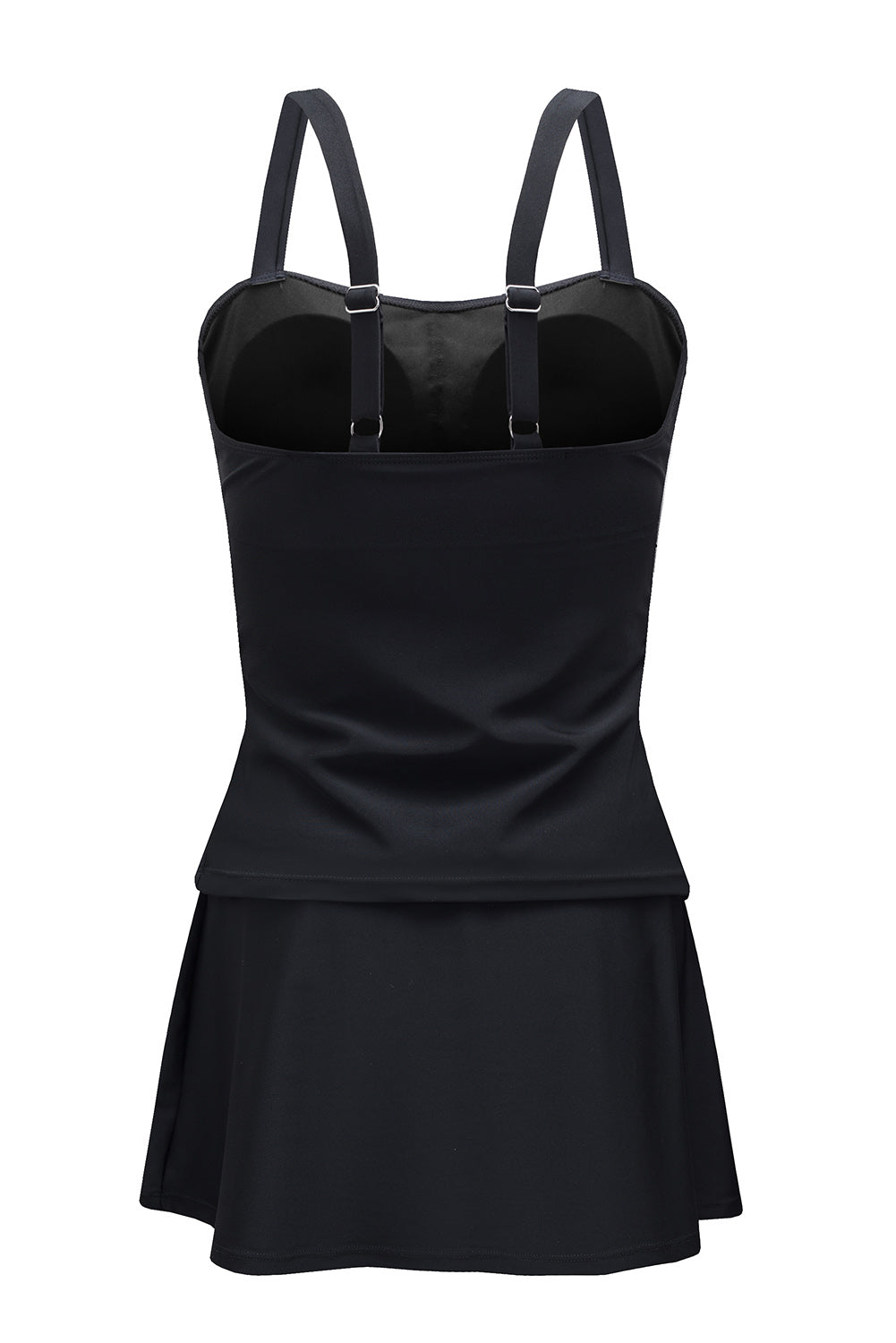 Blue Zone Planet | Black Solid Square Neck Sleeveless Tankini Swimsuit Blue Zone Planet