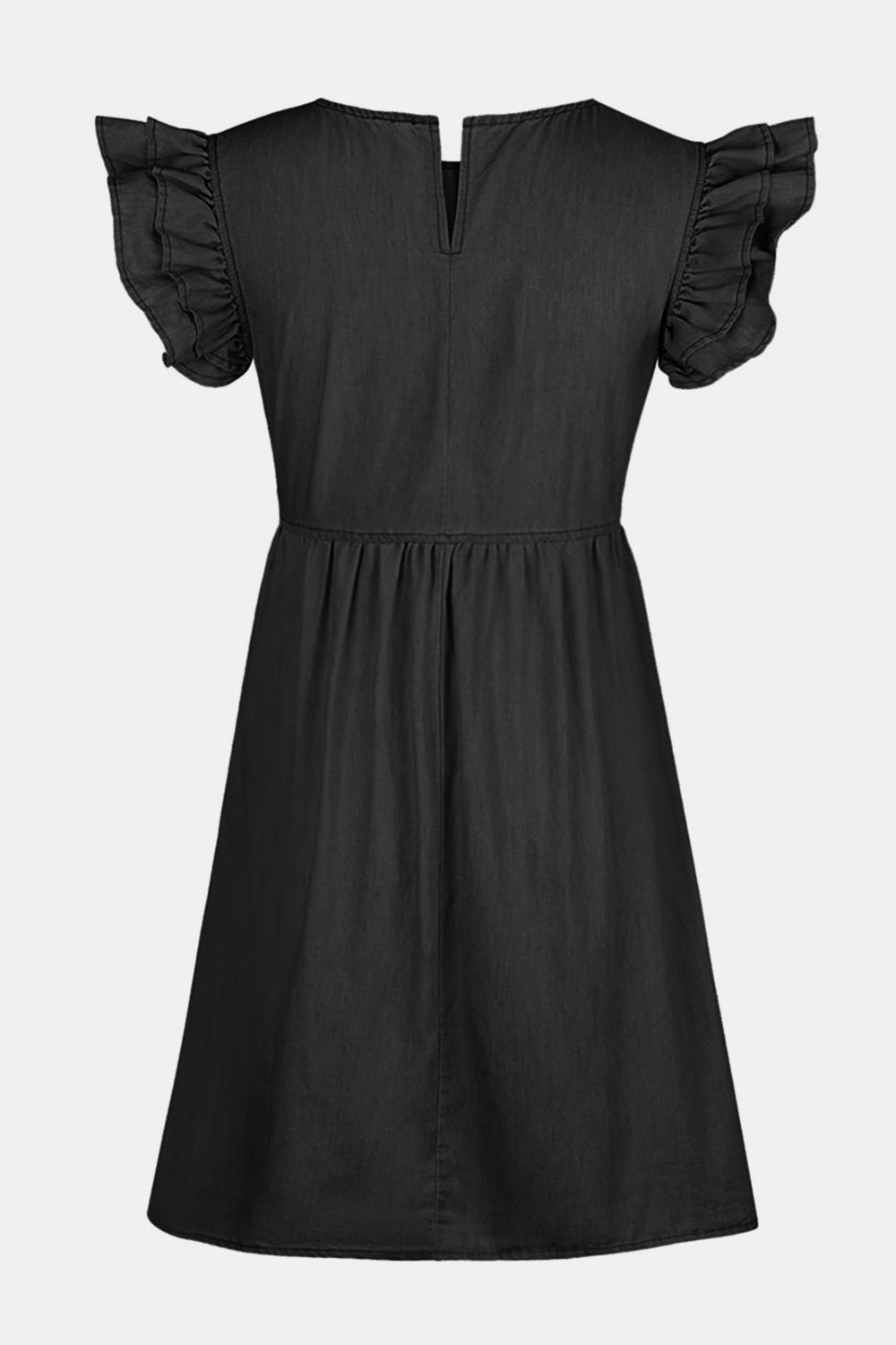 Blue Zone Planet | Clara's Full Size Ruffled Round Neck Cap Sleeve Denim Mini Dress BLUE ZONE PLANET