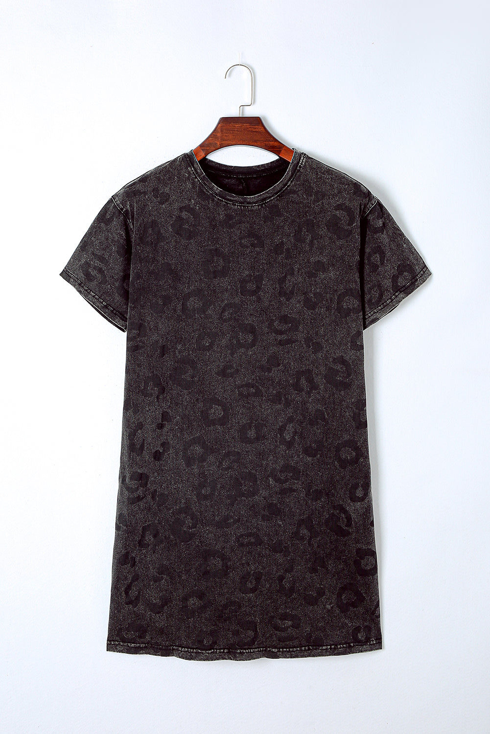 Blue Zone Planet | Gray Vintage Washed Leopard T-Shirt Dress with Pockets Blue Zone Planet