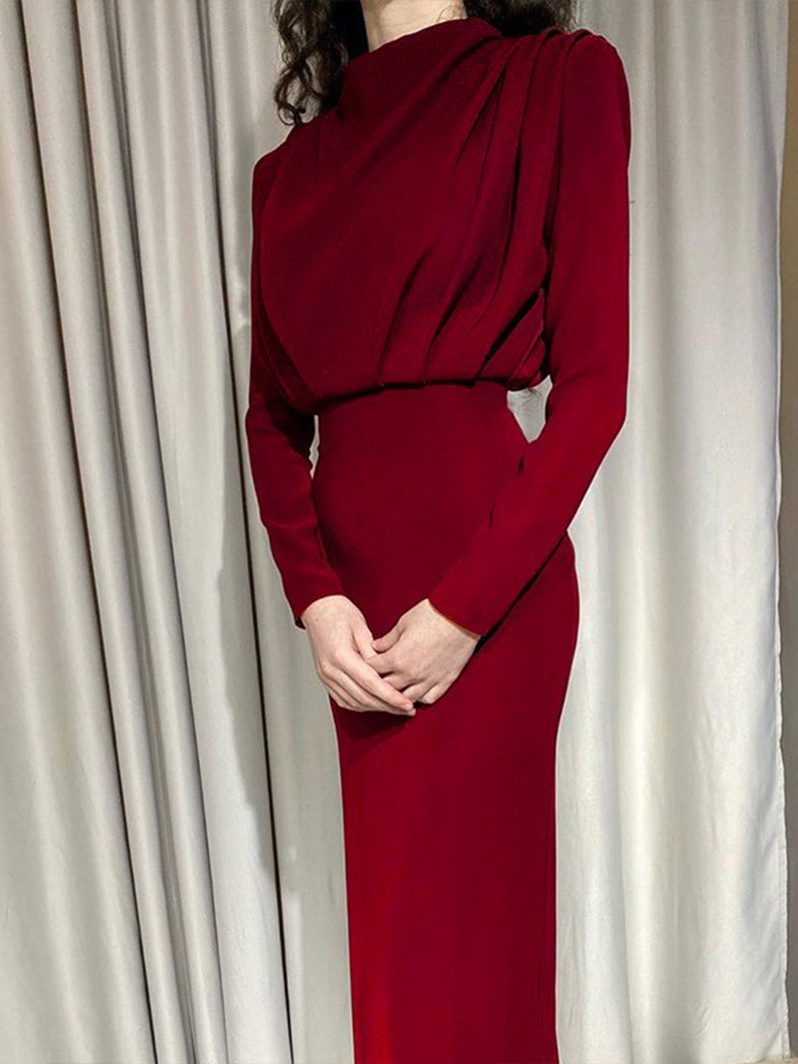 Blue Zone Planet | Ruched Turtleneck Long Sleeve Dress BLUE ZONE PLANET