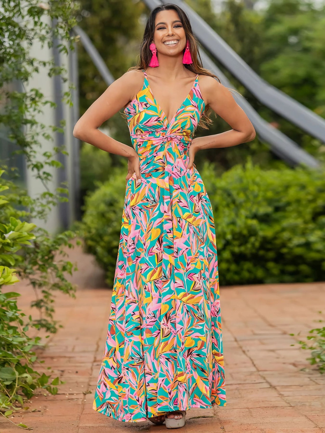 Blue Zone Planet | Twisted Printed V-Neck Cami Dress BLUE ZONE PLANET