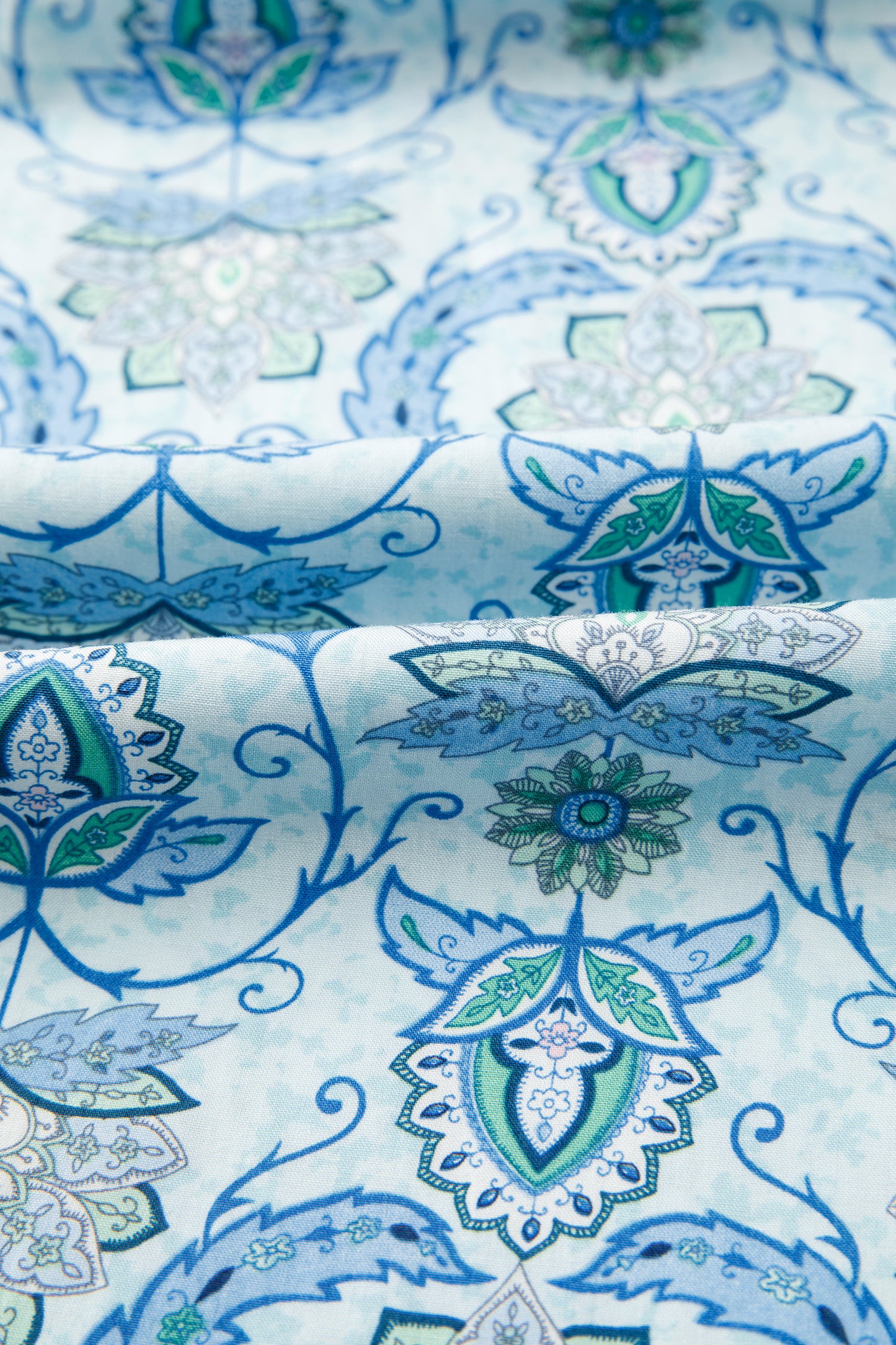 Sky Blue Boho Paisley Print Contrasted Patchwork Detail Bracelet Sleeve Loose Mini Dress