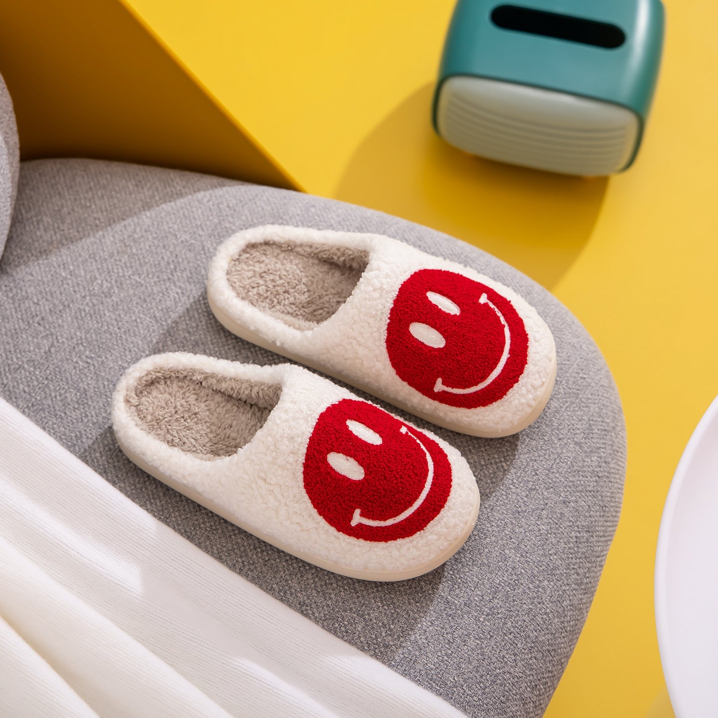 Blue Zone Planet | Melody Smiley Face Cozy Slippers BLUE ZONE PLANET