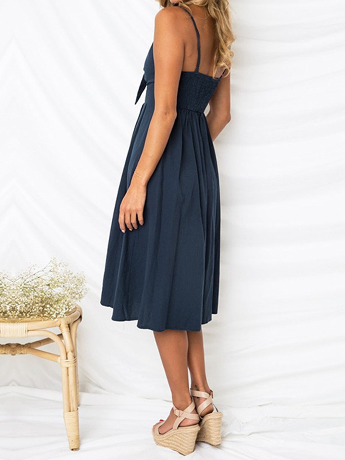 Cutout Smocked Sweetheart Neck Cami Dress BLUE ZONE PLANET