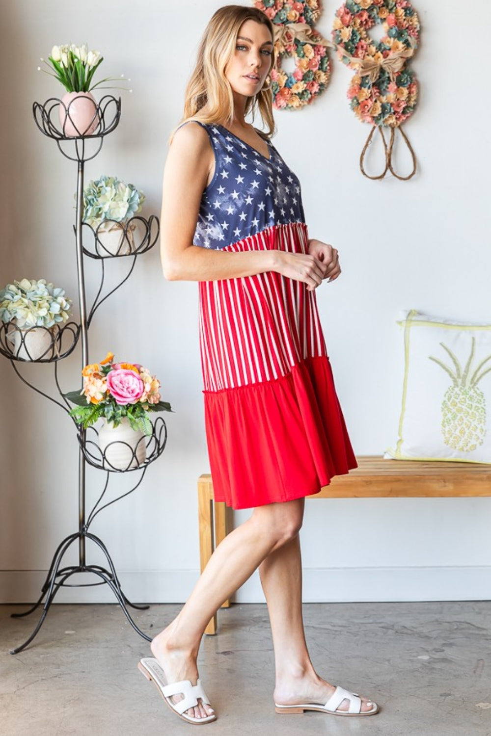 Heimish Full Size US Flag Theme Contrast Tank Dress BLUE ZONE PLANET