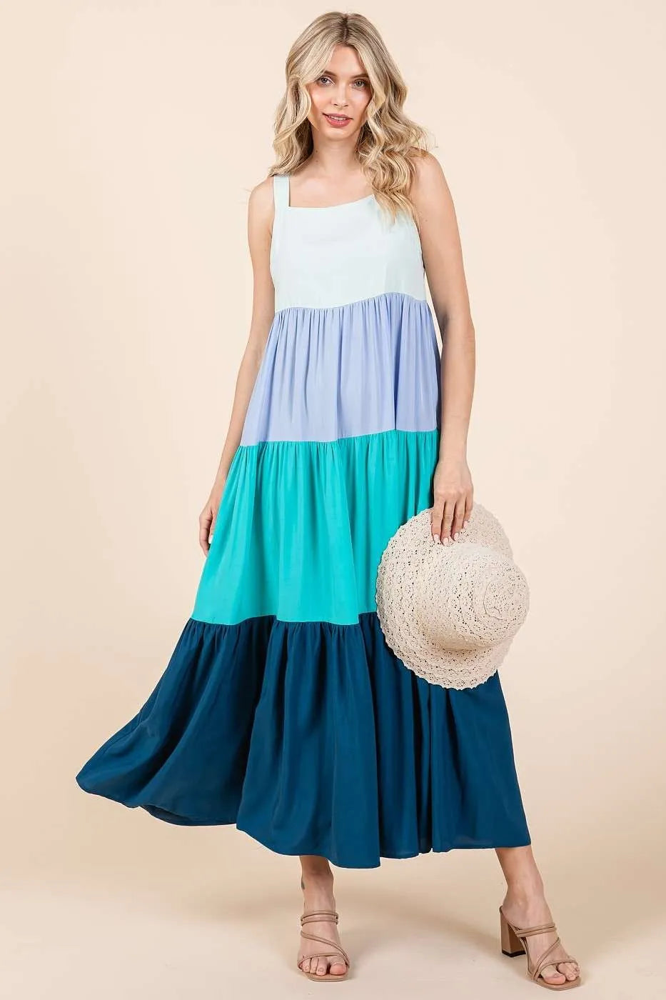 blue color block maxi dress Bandeau Cut Out Drape Detail Colour Block Maxi Dress In Blue Slinky | EGO US