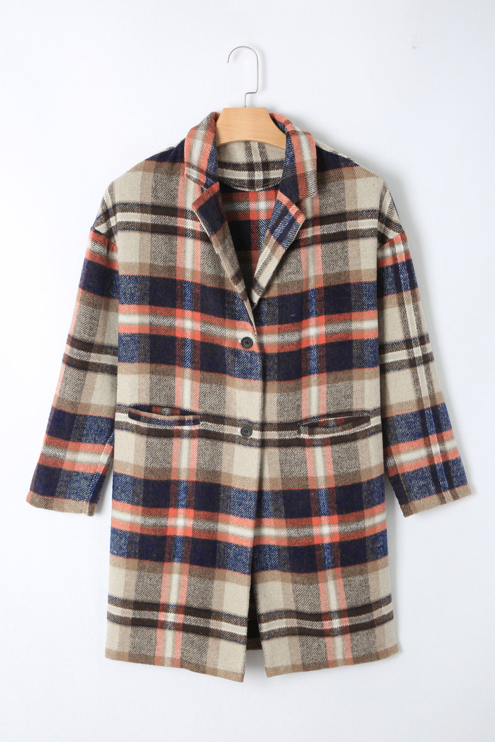 Plaid Longline Jacket with Pockets BLUE ZONE PLANET