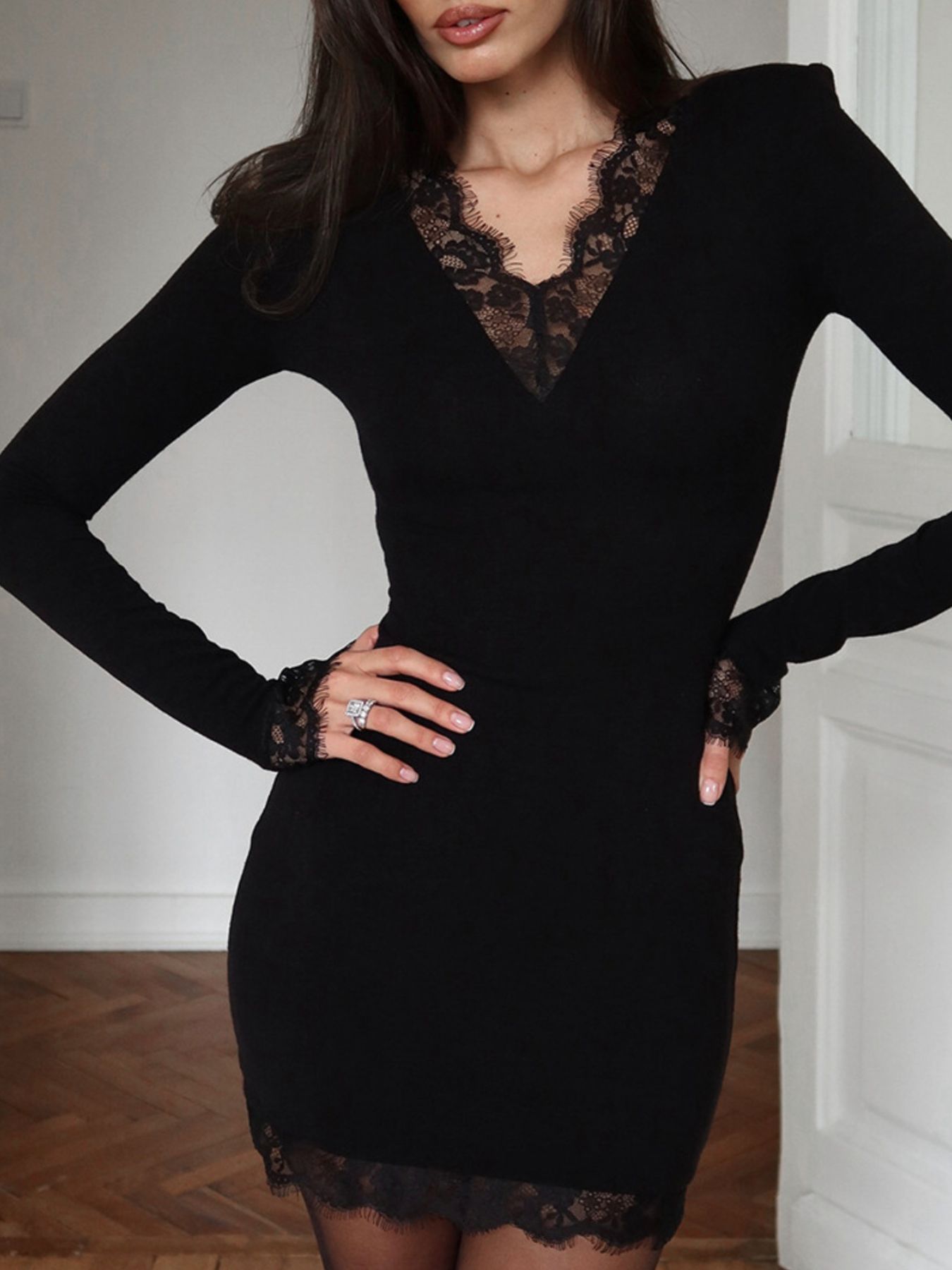 Lace Trim Bodycon Mini Dress Blue Zone Planet Lace Trim Bodycon Mini Dress Blue Zone Planet