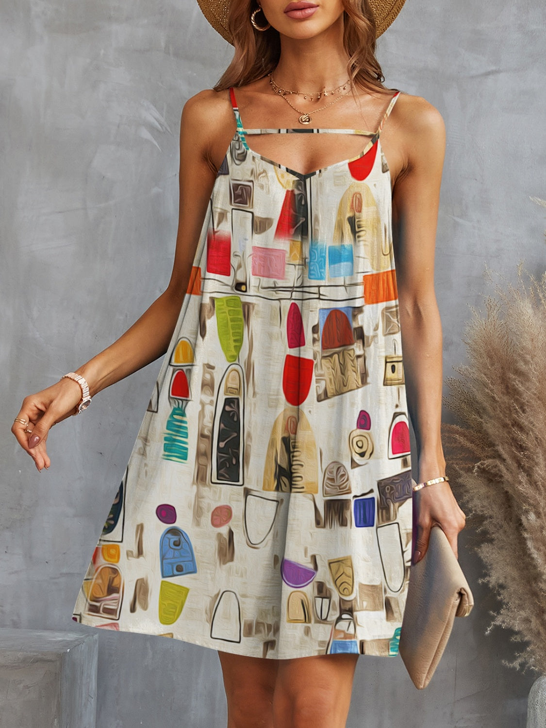 Blue Zone Planet | Printed Spaghetti Strap Mini Dress BLUE ZONE PLANET