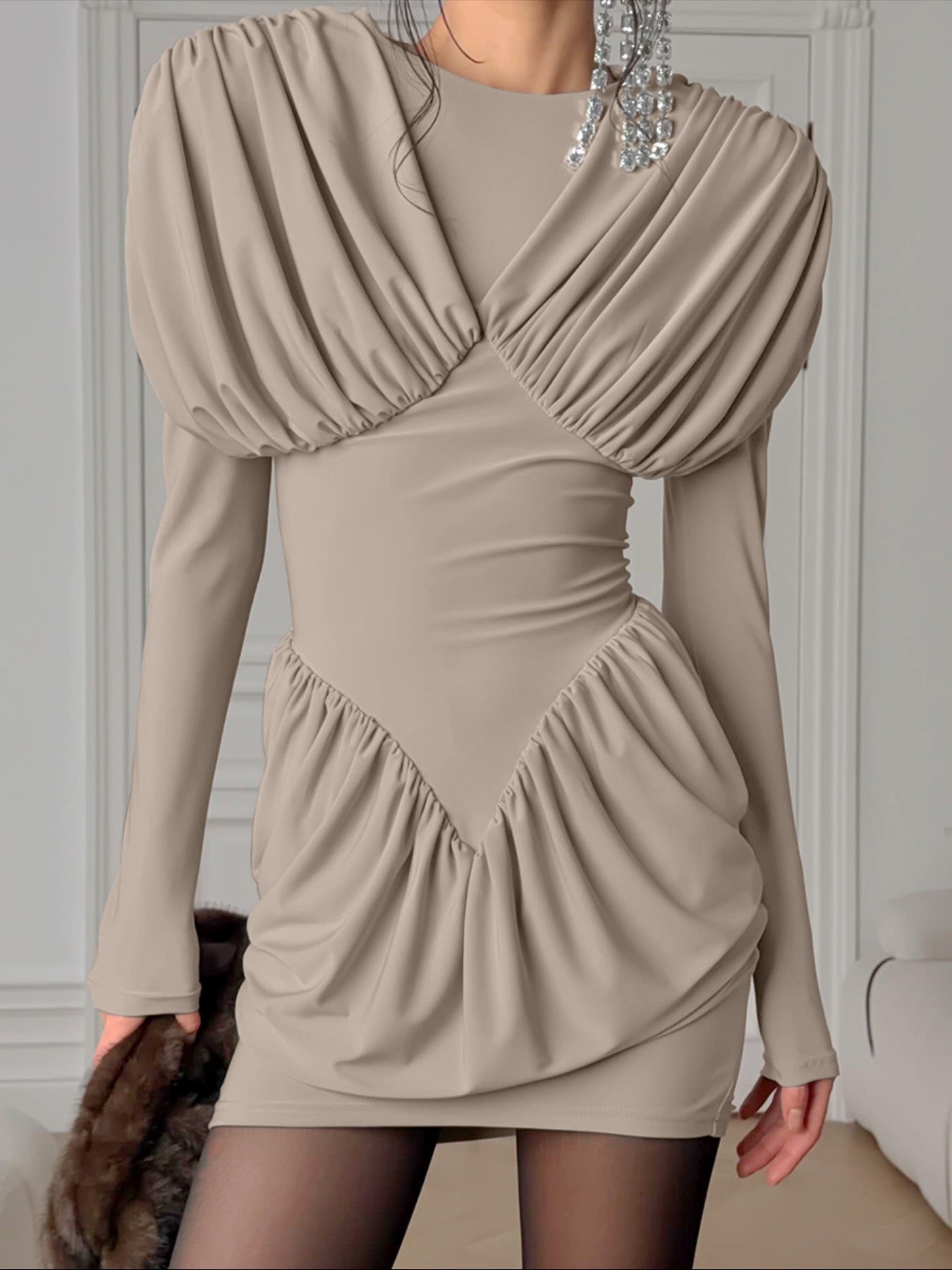 Ruched Long Sleeve Bodycon Mini Dress – Blue Zone Planet
